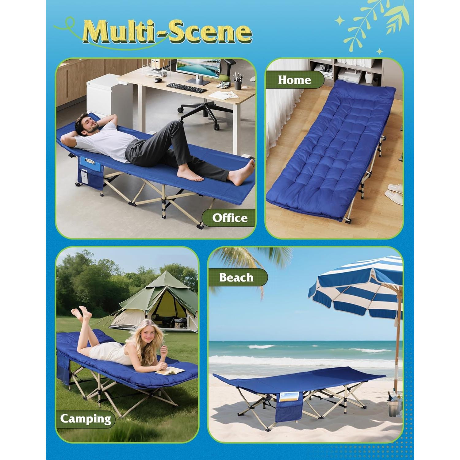 Cama de Camping Plegable WLIVE 1200D Azul 185.7x68.9cm