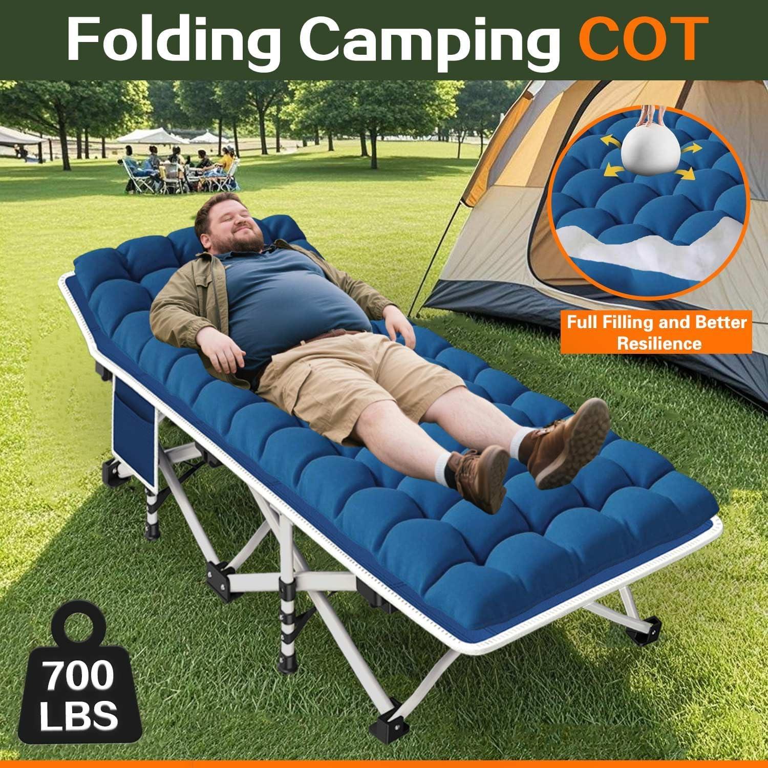 Cama de Camping ZAMOTEO con Colchón Acolchado 190.5x68.5cm