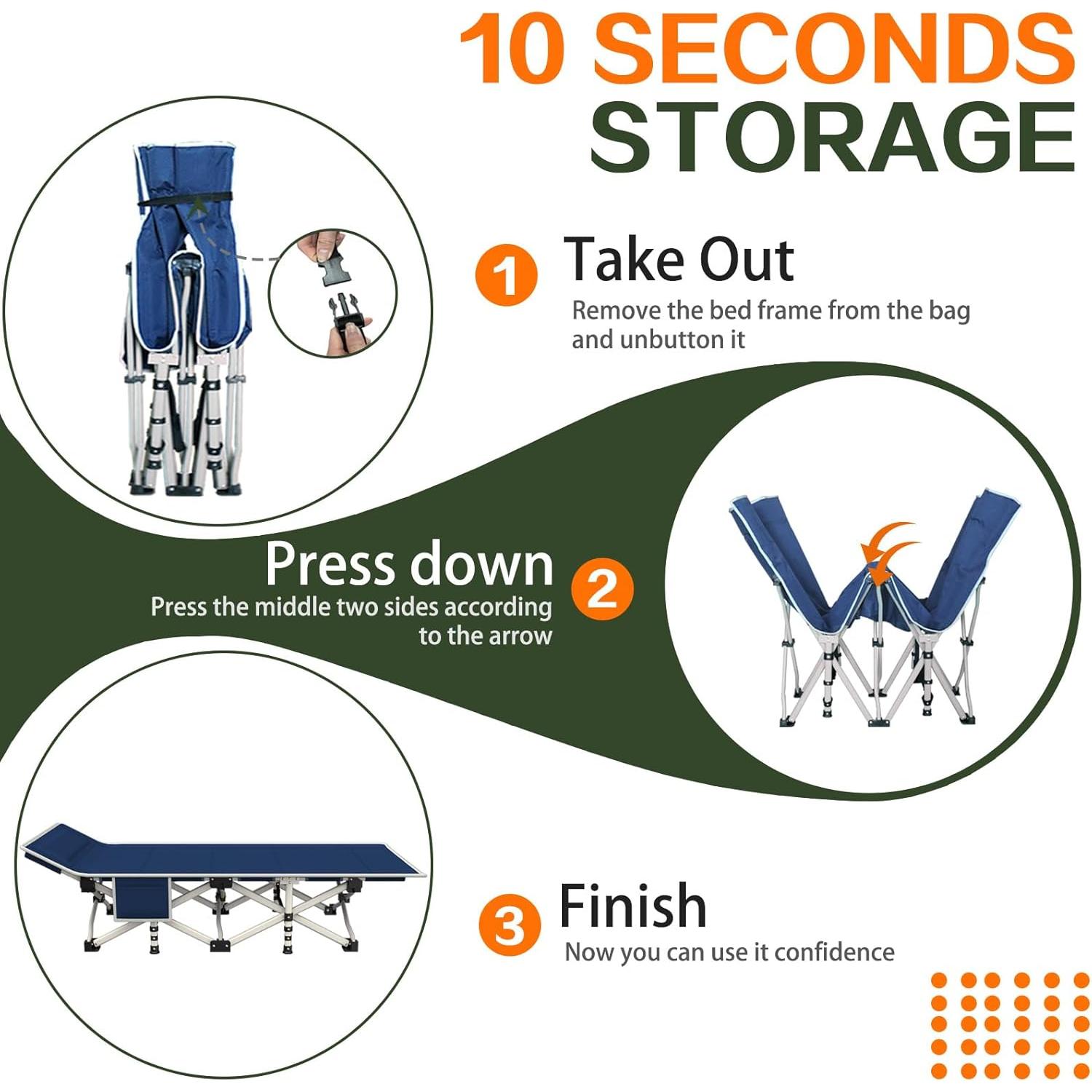 Cama de Camping ZAMOTEO con Colchón Acolchado 190.5x68.5cm