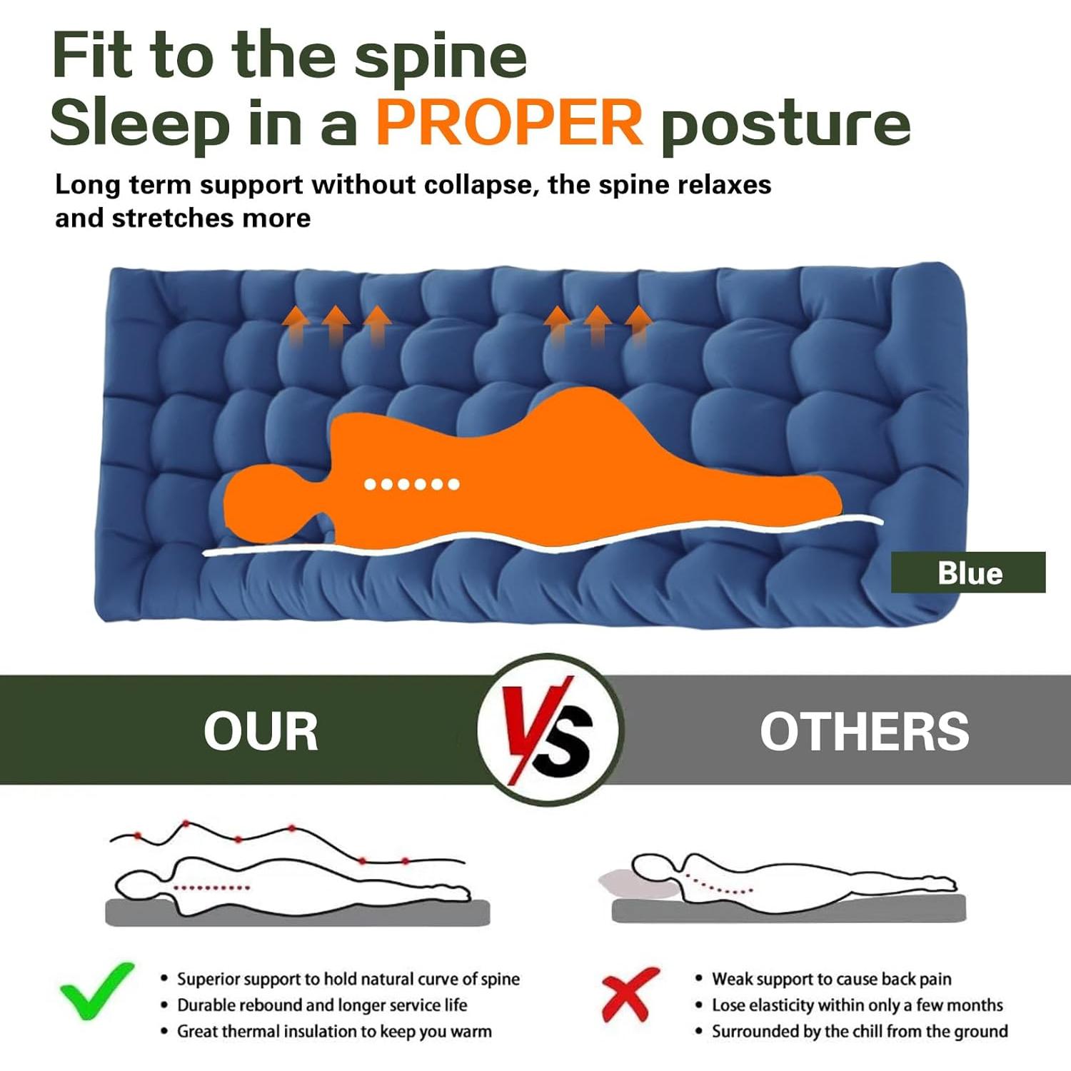 Cama de Camping ZAMOTEO con Colchón Acolchado 190.5x68.5cm