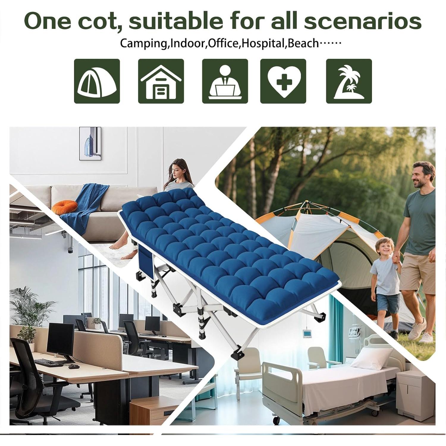 Cama de Camping ZAMOTEO con Colchón Acolchado 190.5x68.5cm