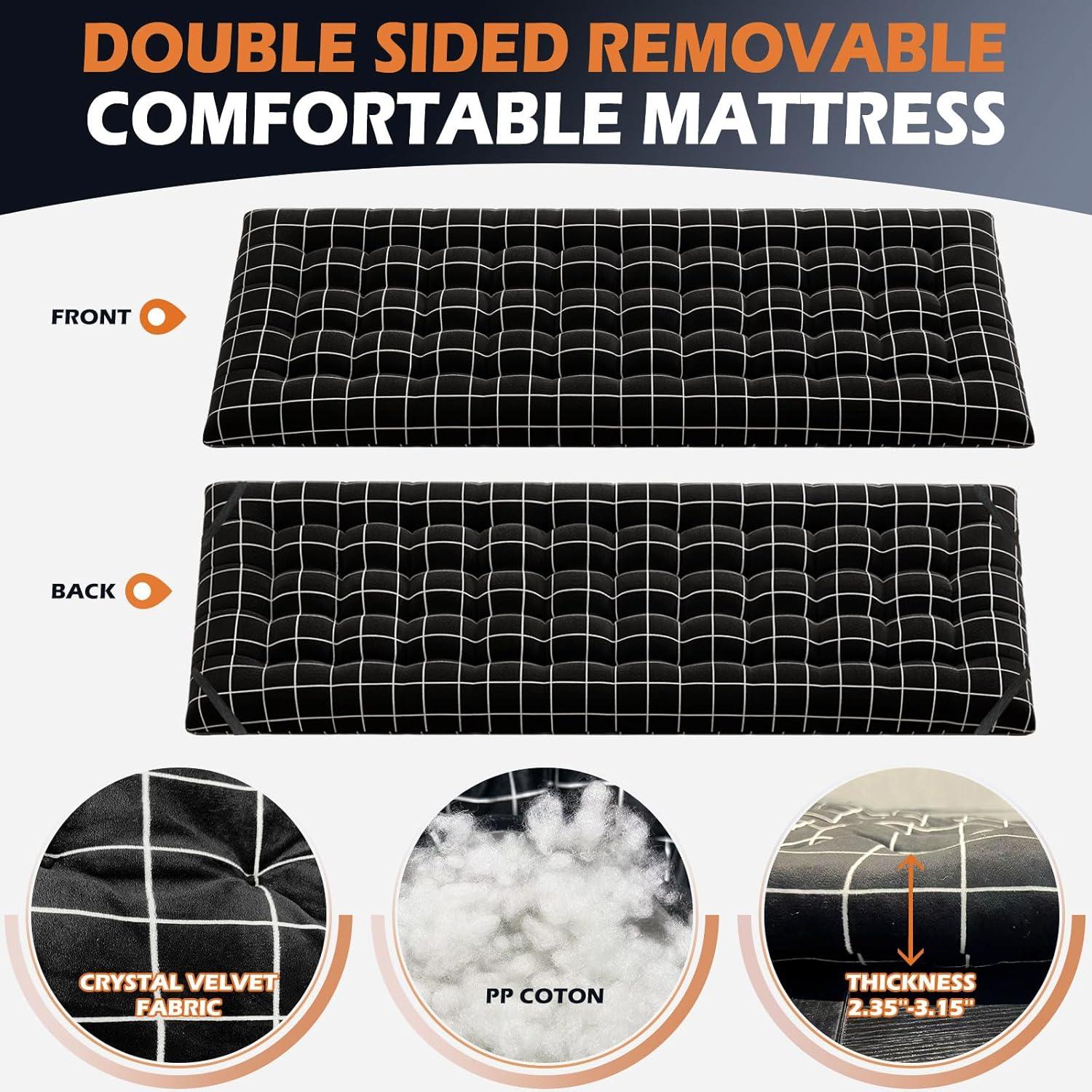 ATORPOK Camping Cot for Adults with Cushion Comfortable, Portable Folding Bed for Sleeping, Lightweight Folding Bed with Carry Bag for Kids Supports 450 lbs (Black)