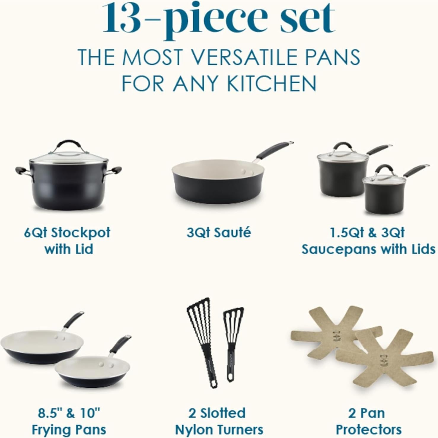 Juego de 13 Piezas de Ollas y Sartenes Antiadherentes Rachael Ray