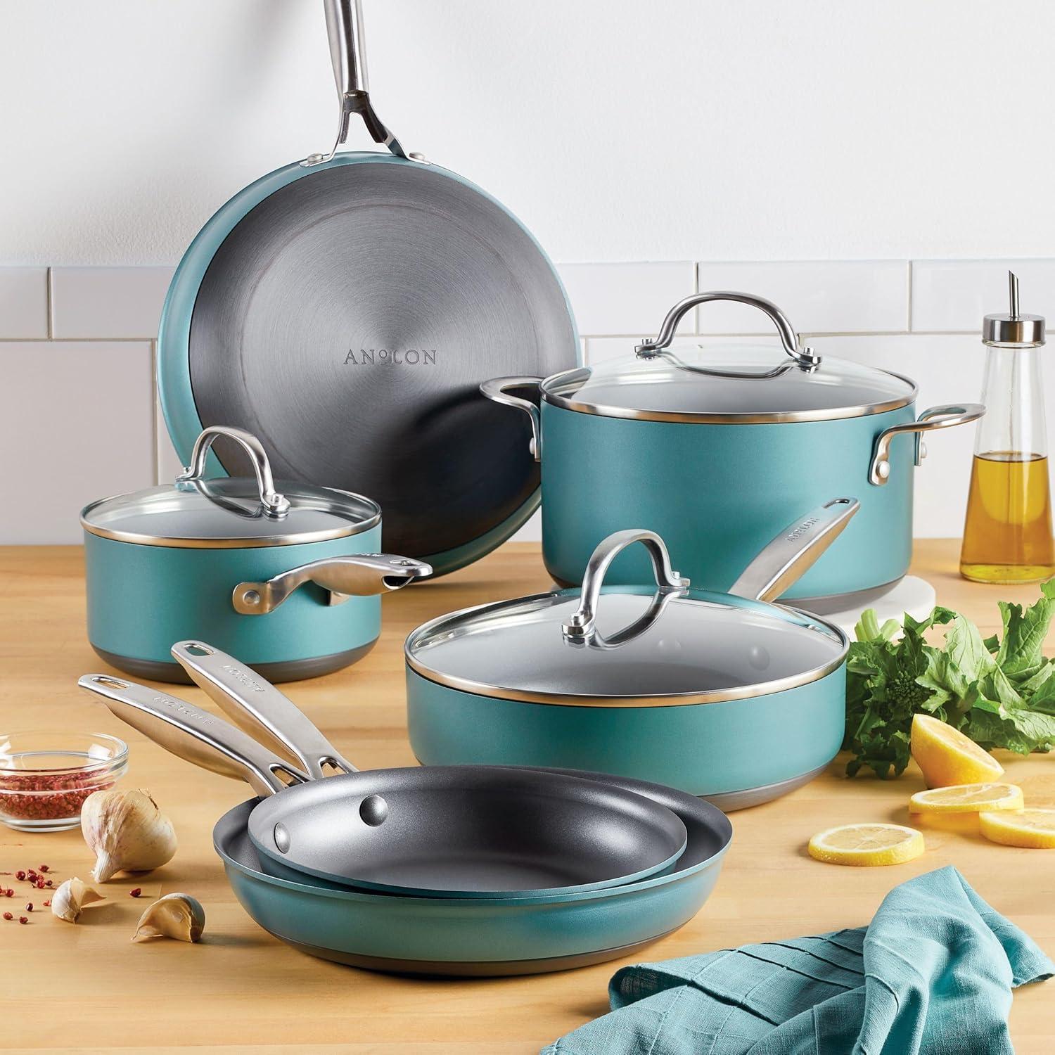 Juego de Ollas y Sartenes Anolon Achieve 9 Piezas Verde Azulado