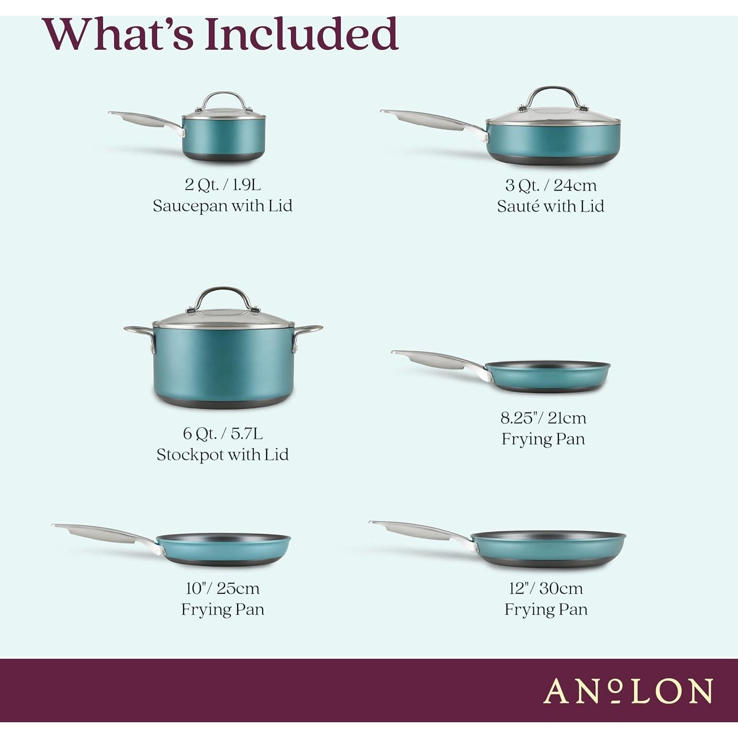 Juego de Ollas y Sartenes Anolon Achieve 9 Piezas Verde Azulado