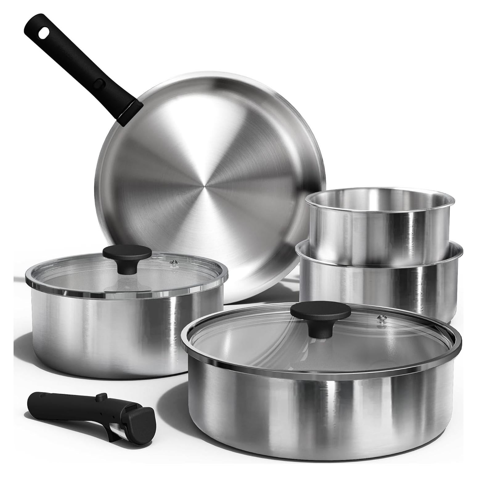 Juego de Ollas y Sartenes CAROTE 9 Piezas Acero Inoxidable