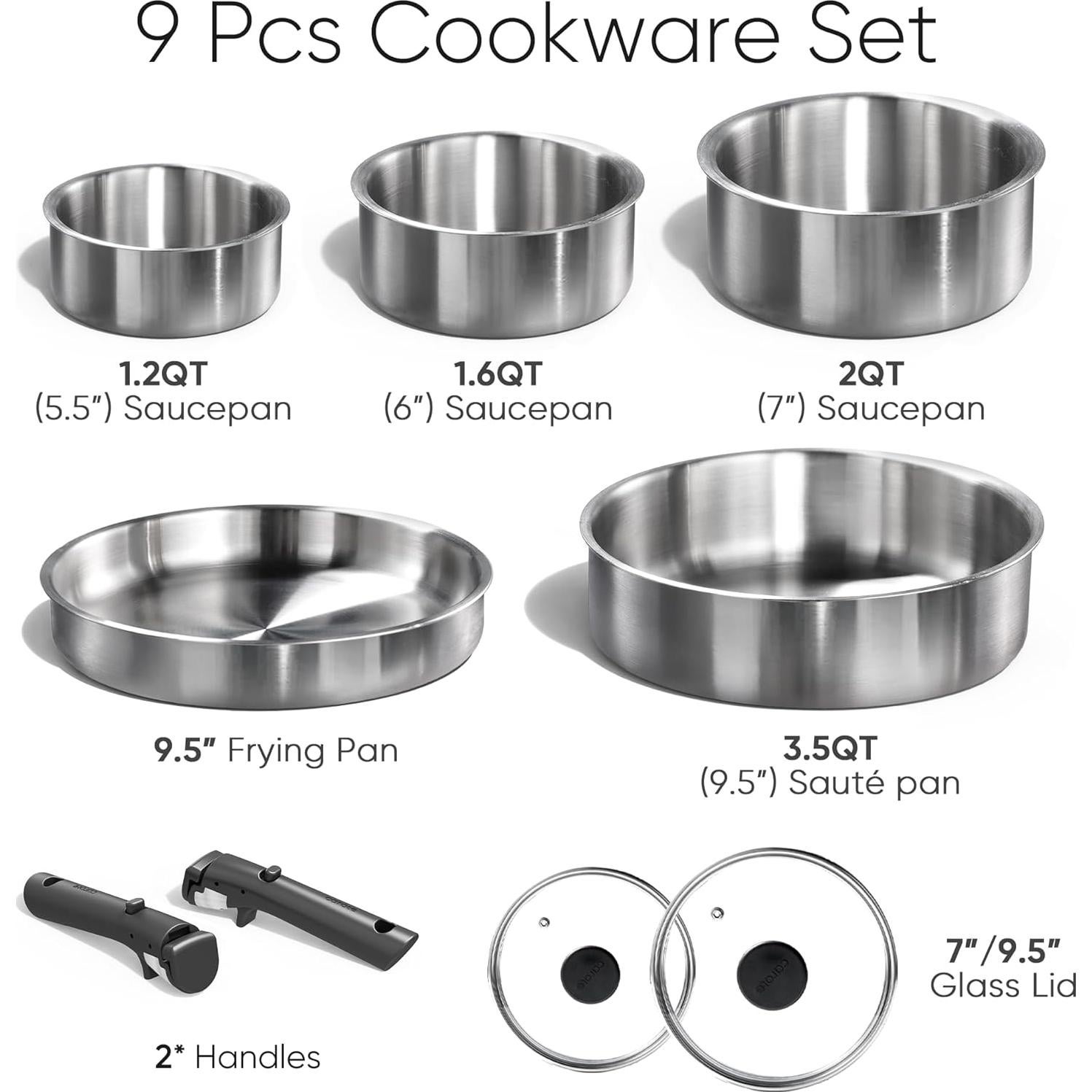 Juego de Ollas y Sartenes CAROTE 9 Piezas Acero Inoxidable