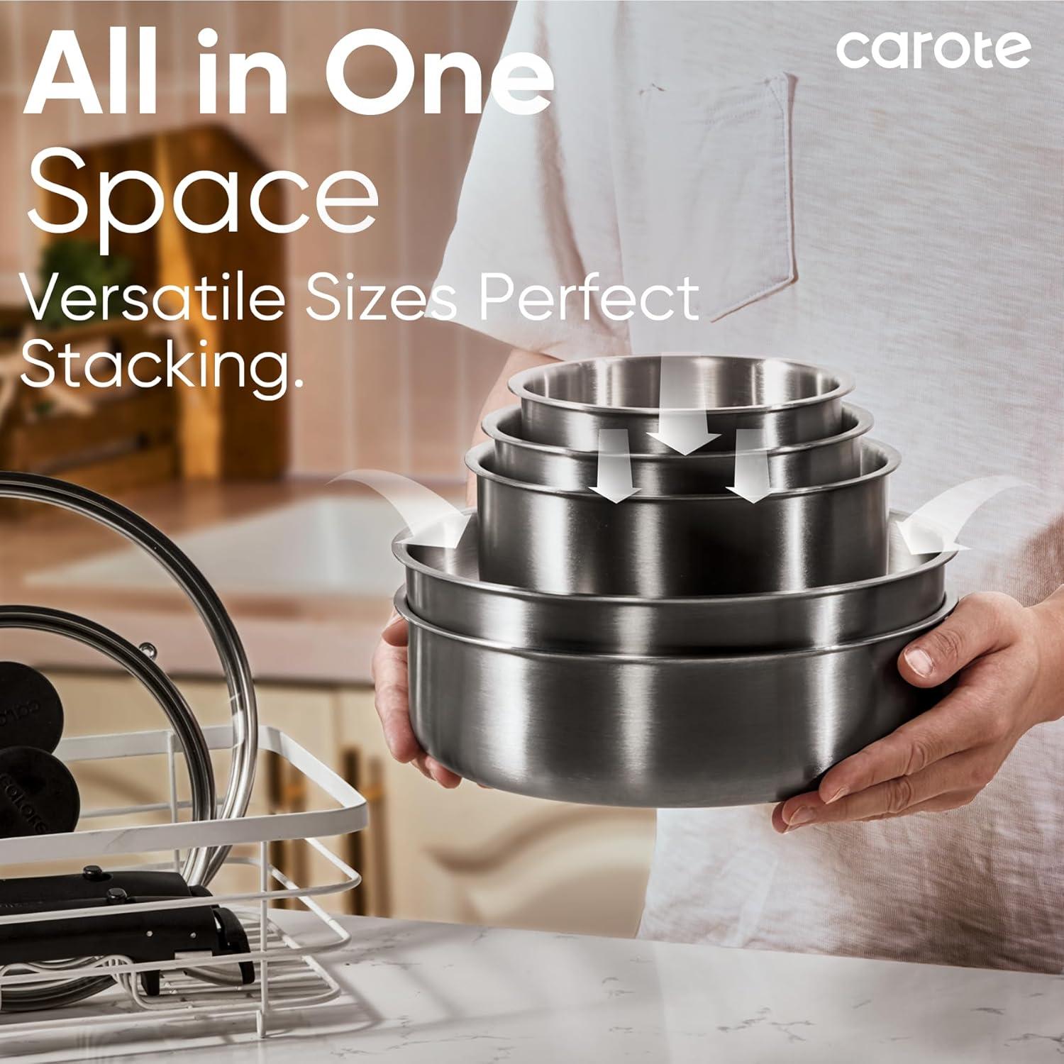 Juego de Ollas y Sartenes CAROTE 9 Piezas Acero Inoxidable