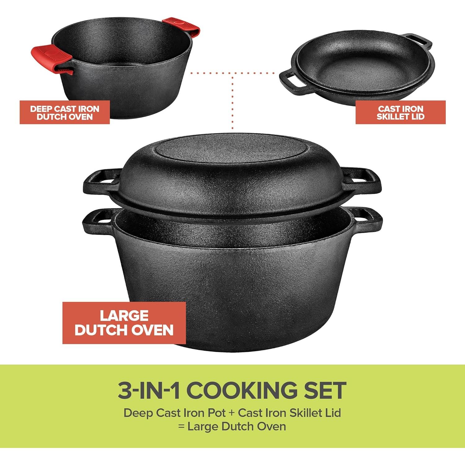 Conjunto Olla Holandesa y Sartén Hierro Fundido 5QT Innovaciones Modernas