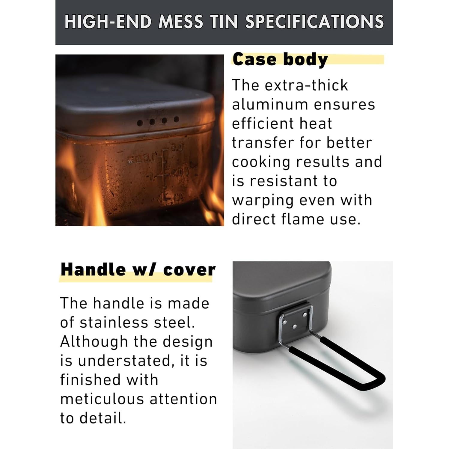 Tin de Comida Campingmoon 1.3L Aluminio Grueso Negro H-2013