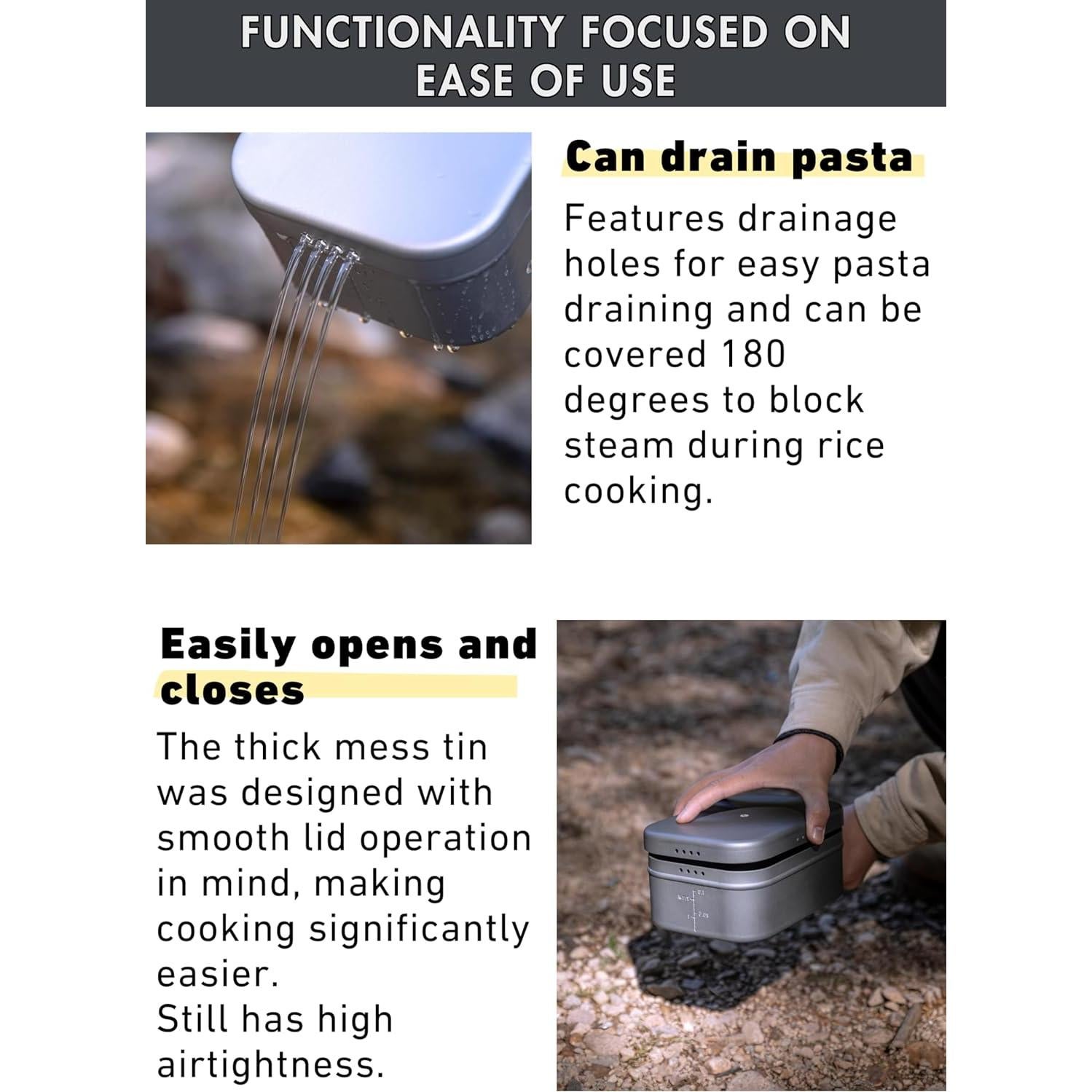 Tin de Comida Campingmoon 1.3L Aluminio Grueso Negro H-2013