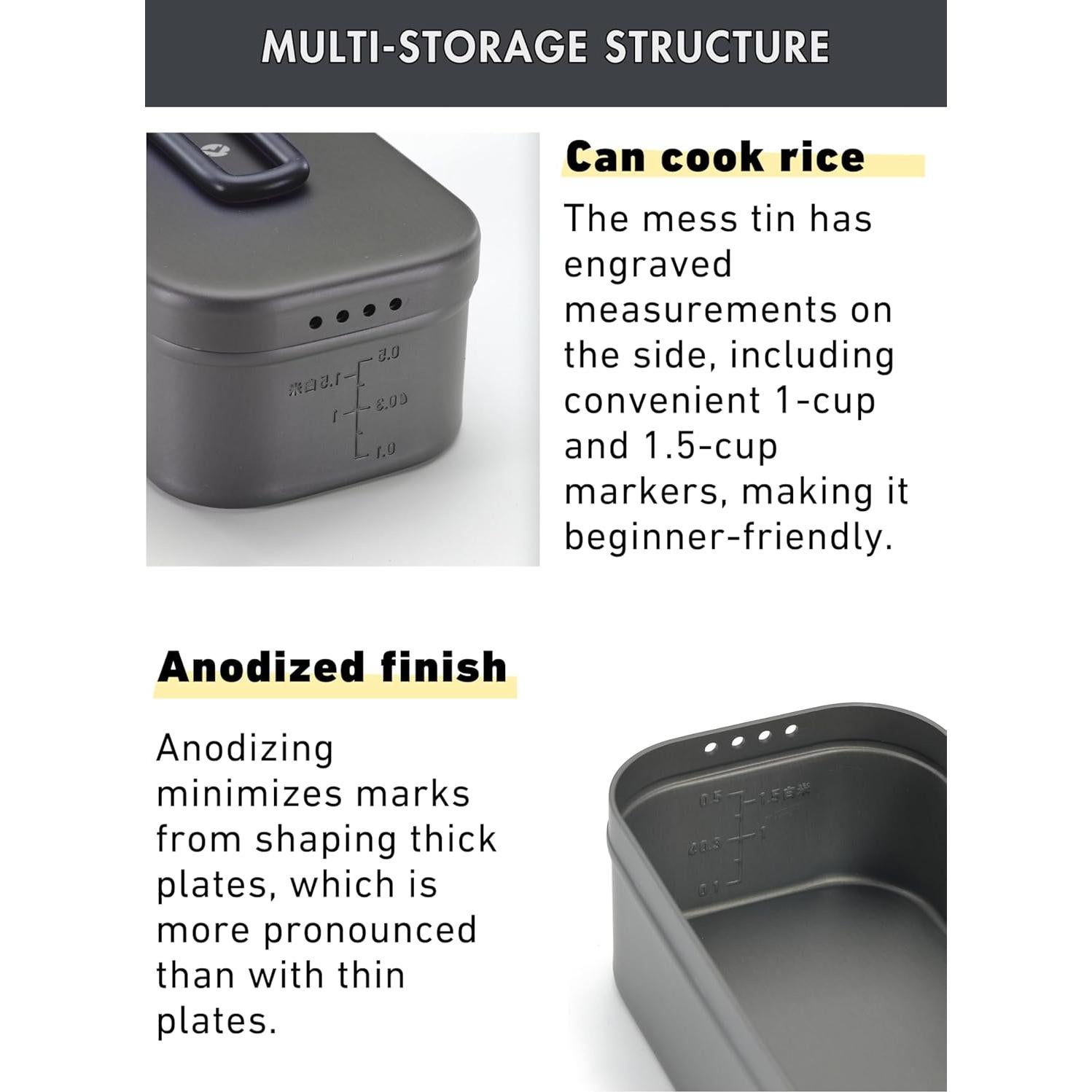 Tin de Comida Campingmoon 1.3L Aluminio Grueso Negro H-2013