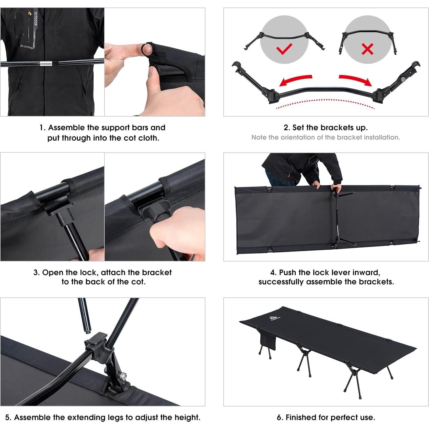 Cama de Camping Ultraligera YOUGYM Ajustable 190x66cm Negro