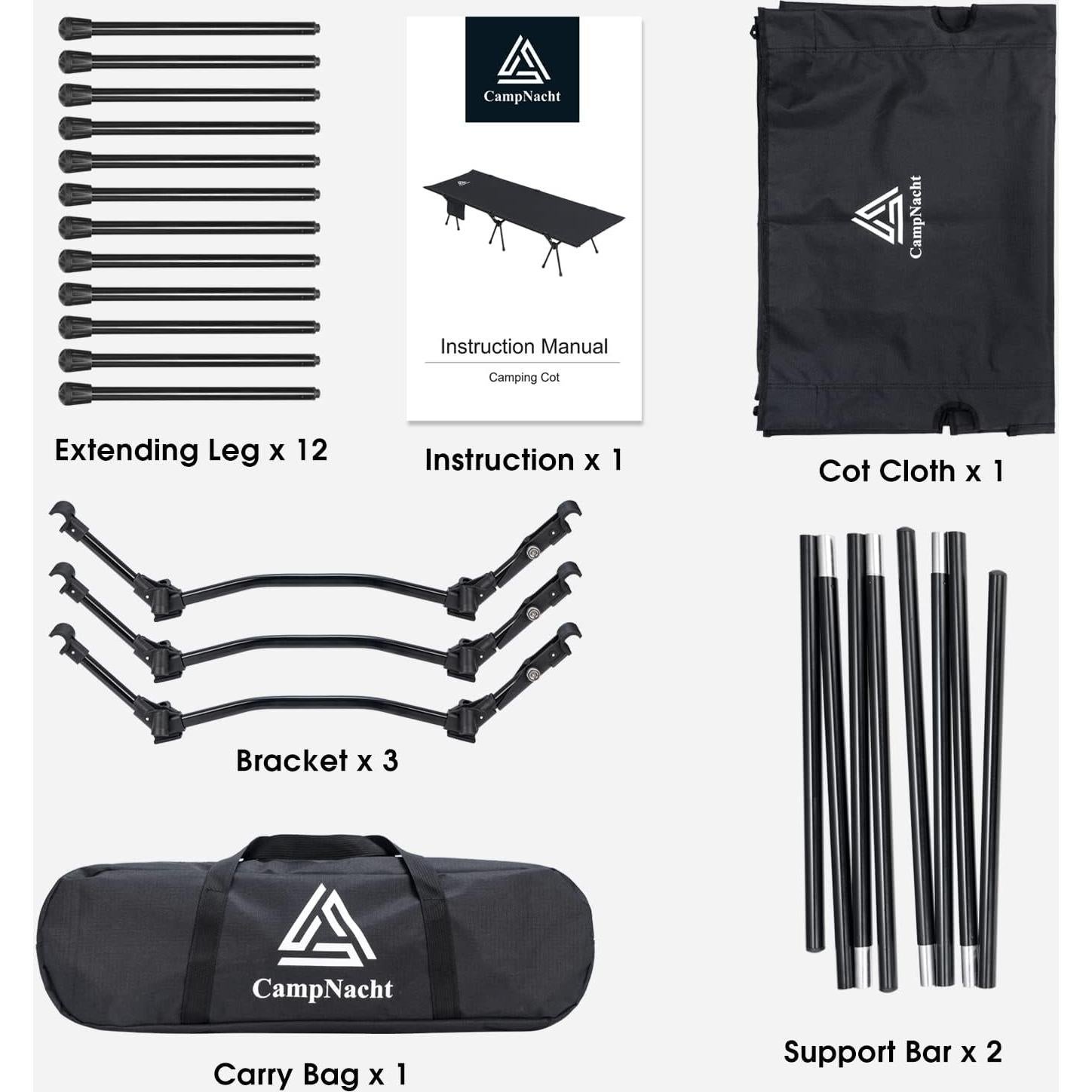 Cama de Camping Ultraligera YOUGYM Ajustable 190x66cm Negro