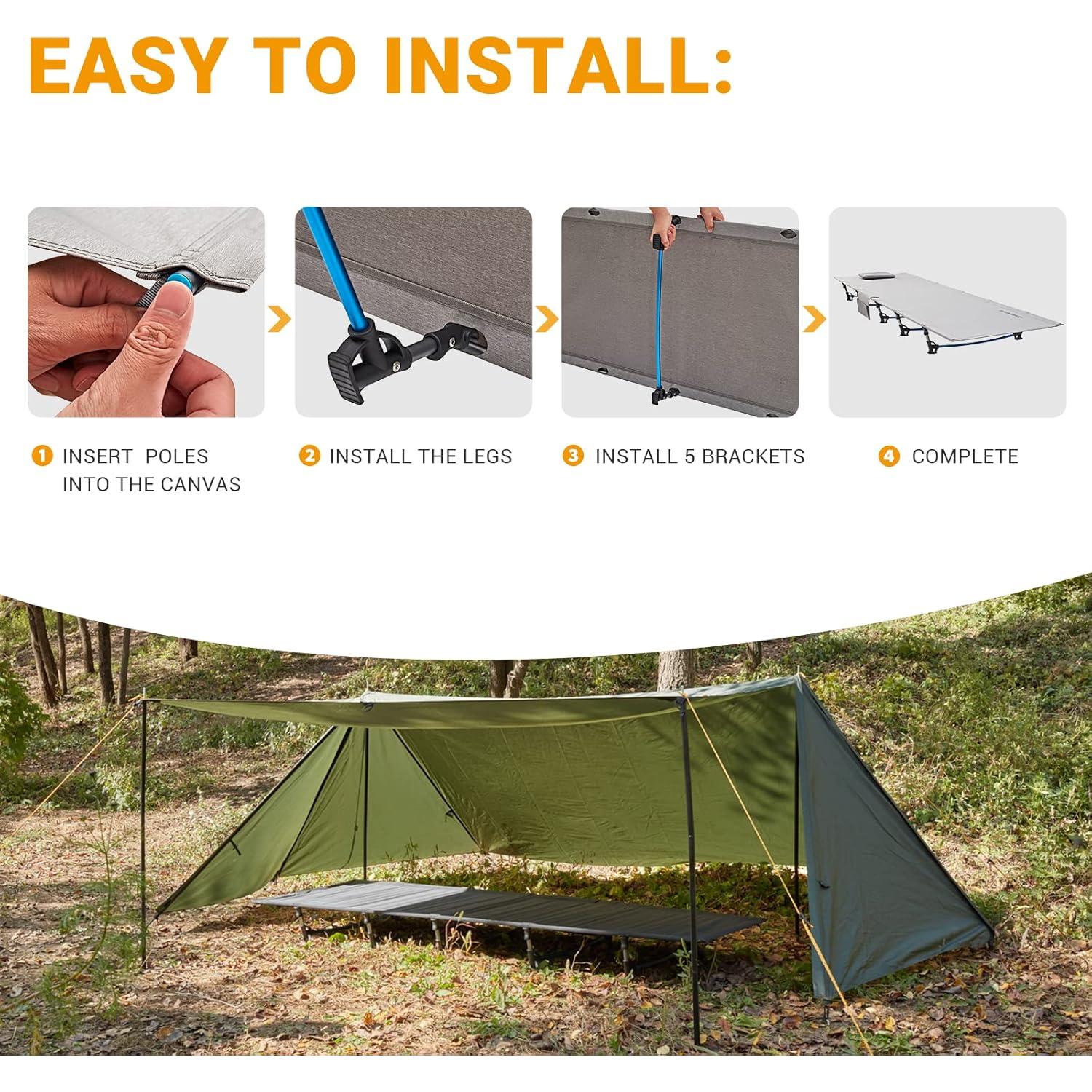 FUNDANGO Ultralight Folding Camping Cot, Extra Long Backpack Lightweight Camping Cots for Adults Portable Cot Bed for Hiking Travel Home Mountaineering, Grey