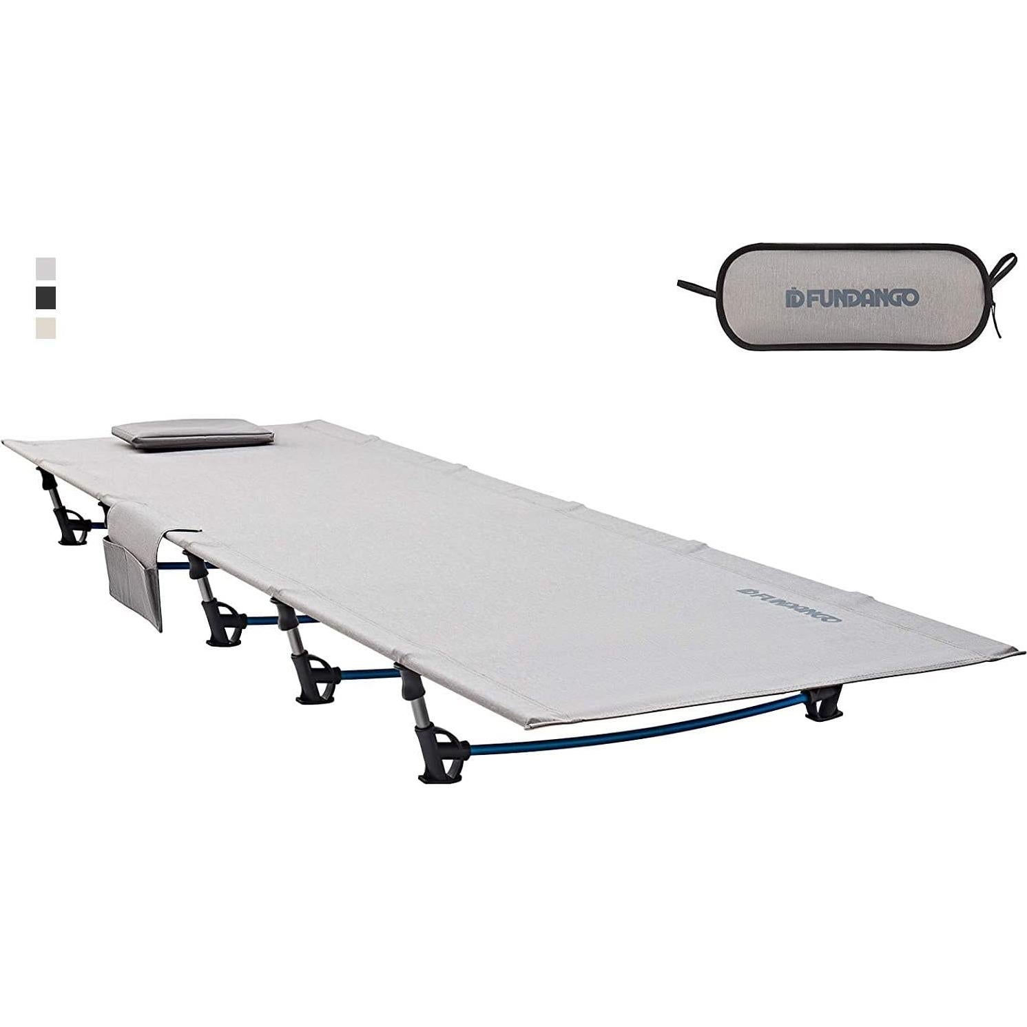 FUNDANGO Ultralight Folding Camping Cot, Extra Long Backpack Lightweight Camping Cots for Adults Portable Cot Bed for Hiking Travel Home Mountaineering, Grey