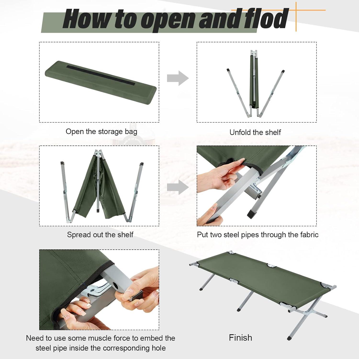 Cama Plegable para Camping Geetery 2 Pcs Verde Militar 240 kg
