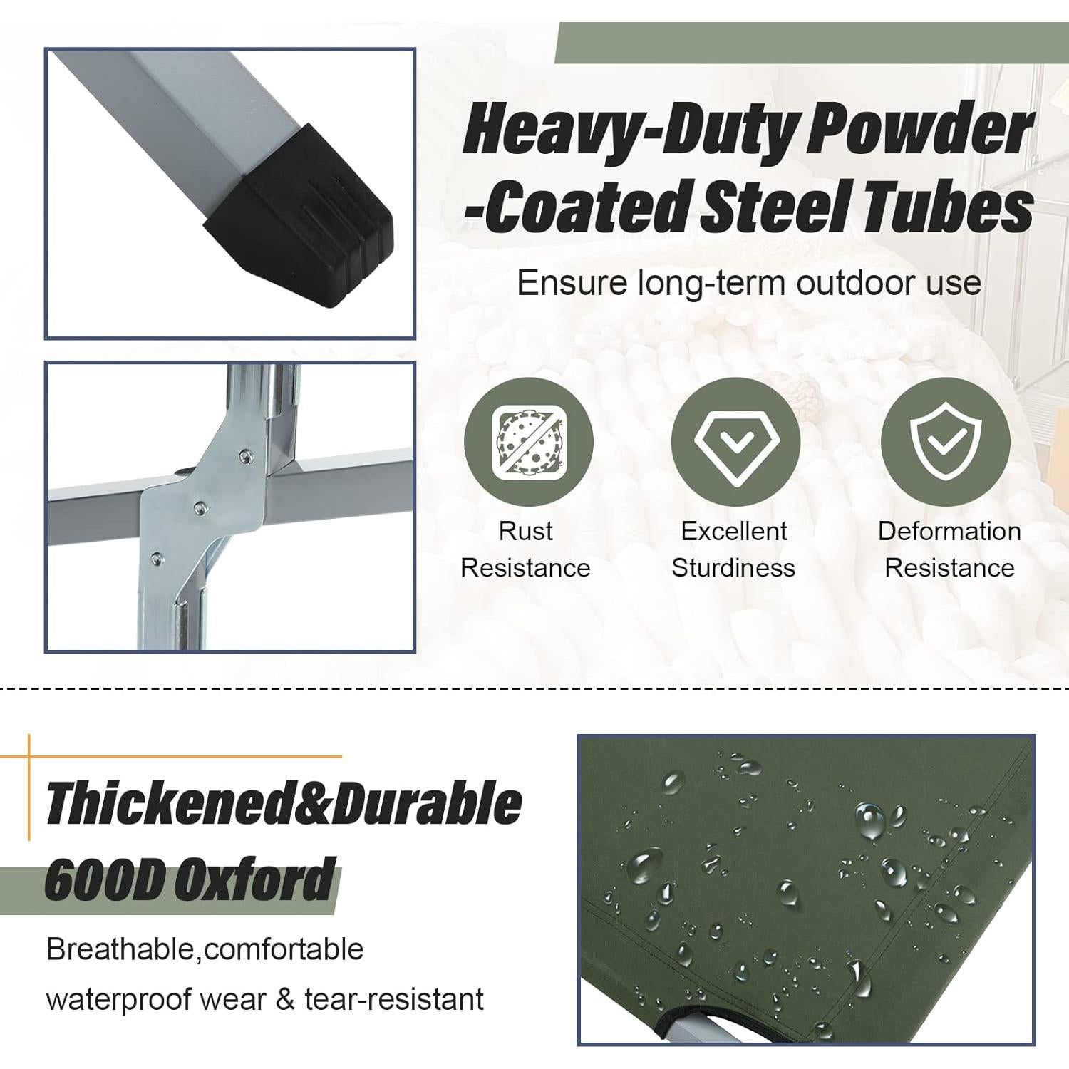 Cama Plegable para Camping Geetery 2 Pcs Verde Militar 240 kg