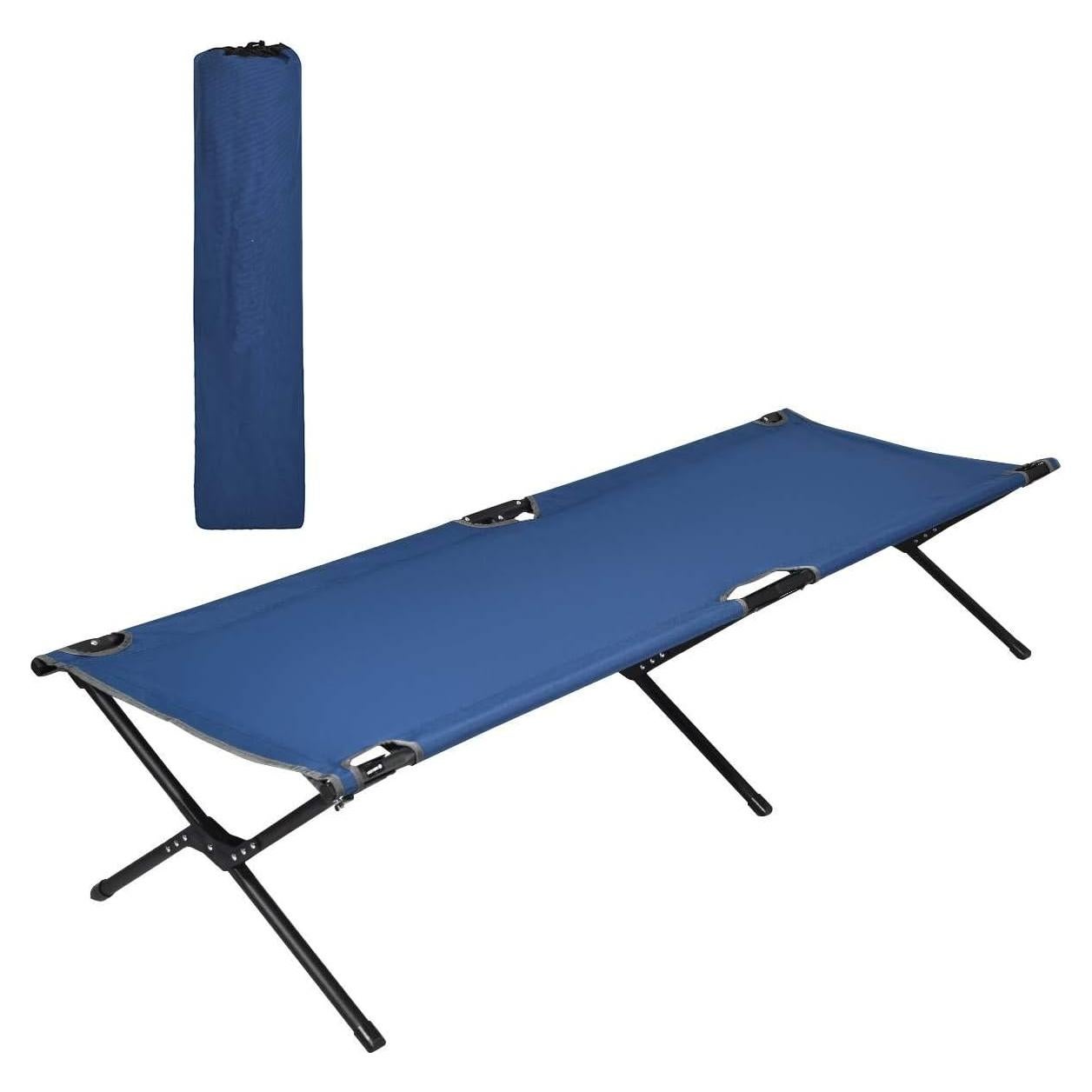 Cama de Camping Plegable GYMAX Azul, Alta Resistencia 136 kg