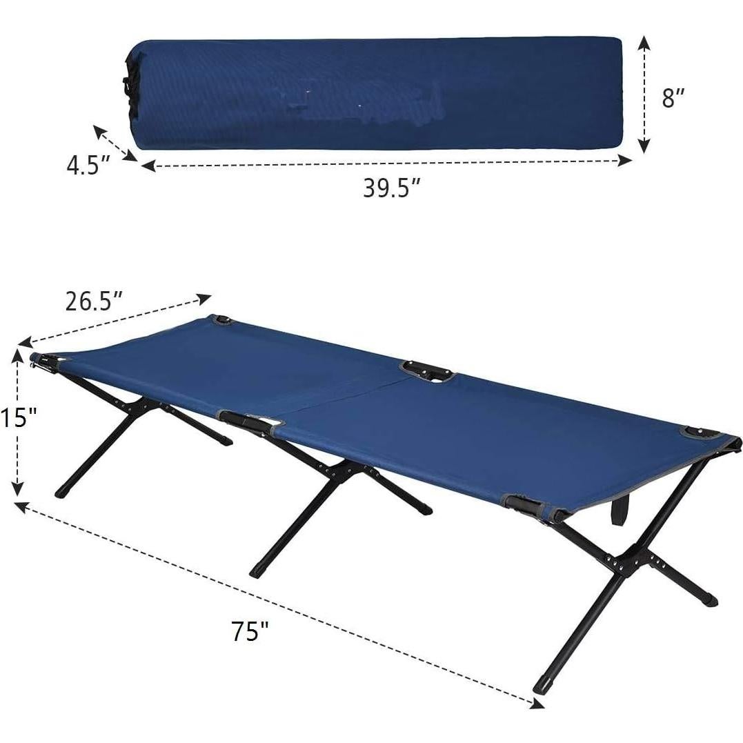 Cama de Camping Plegable GYMAX Azul, Alta Resistencia 136 kg