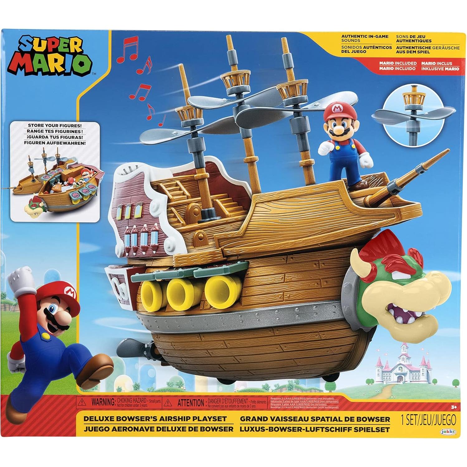 Barco Aéreo Deluxe Bowser Jakks con Figura de Mario 6.35 cm
