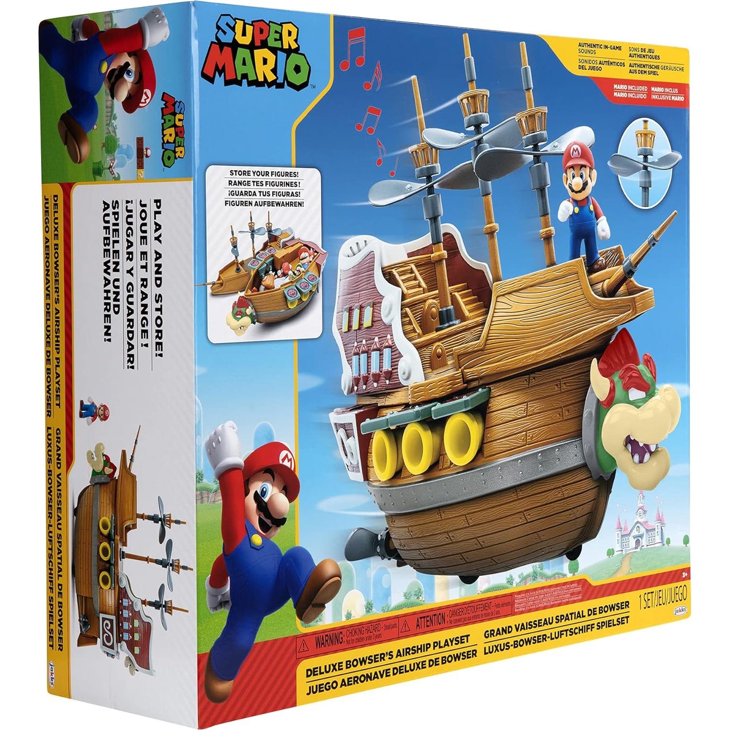Barco Aéreo Deluxe Bowser Jakks con Figura de Mario 6.35 cm