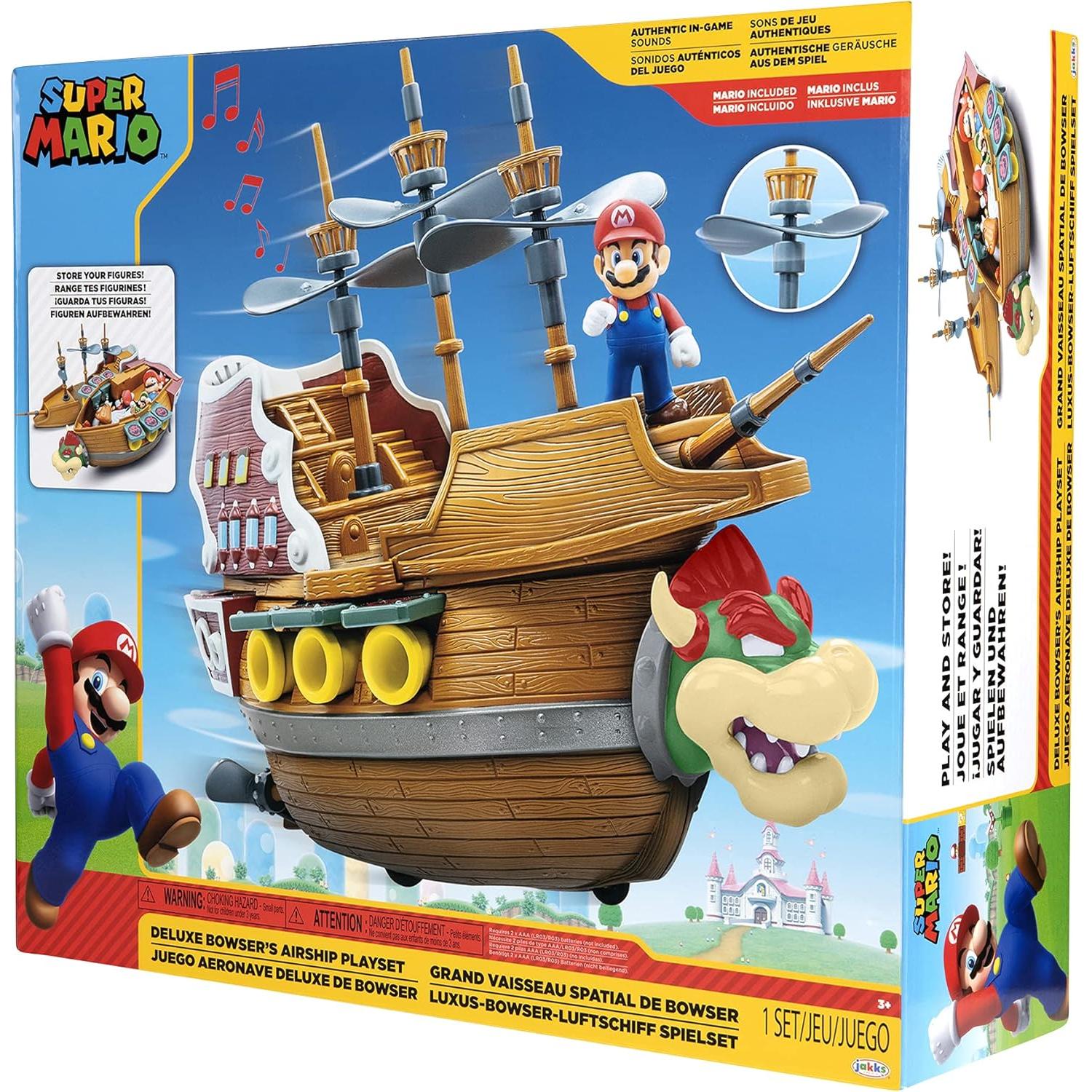 Barco Aéreo Deluxe Bowser Jakks con Figura de Mario 6.35 cm