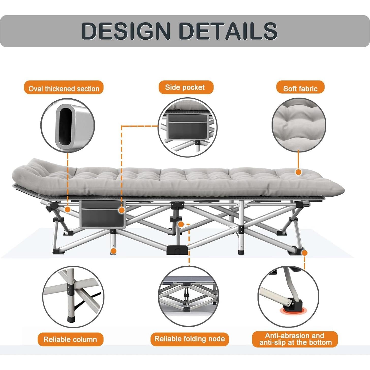 Cama de Camping Plegable Harigal con Colchón 190.5x71.1cm