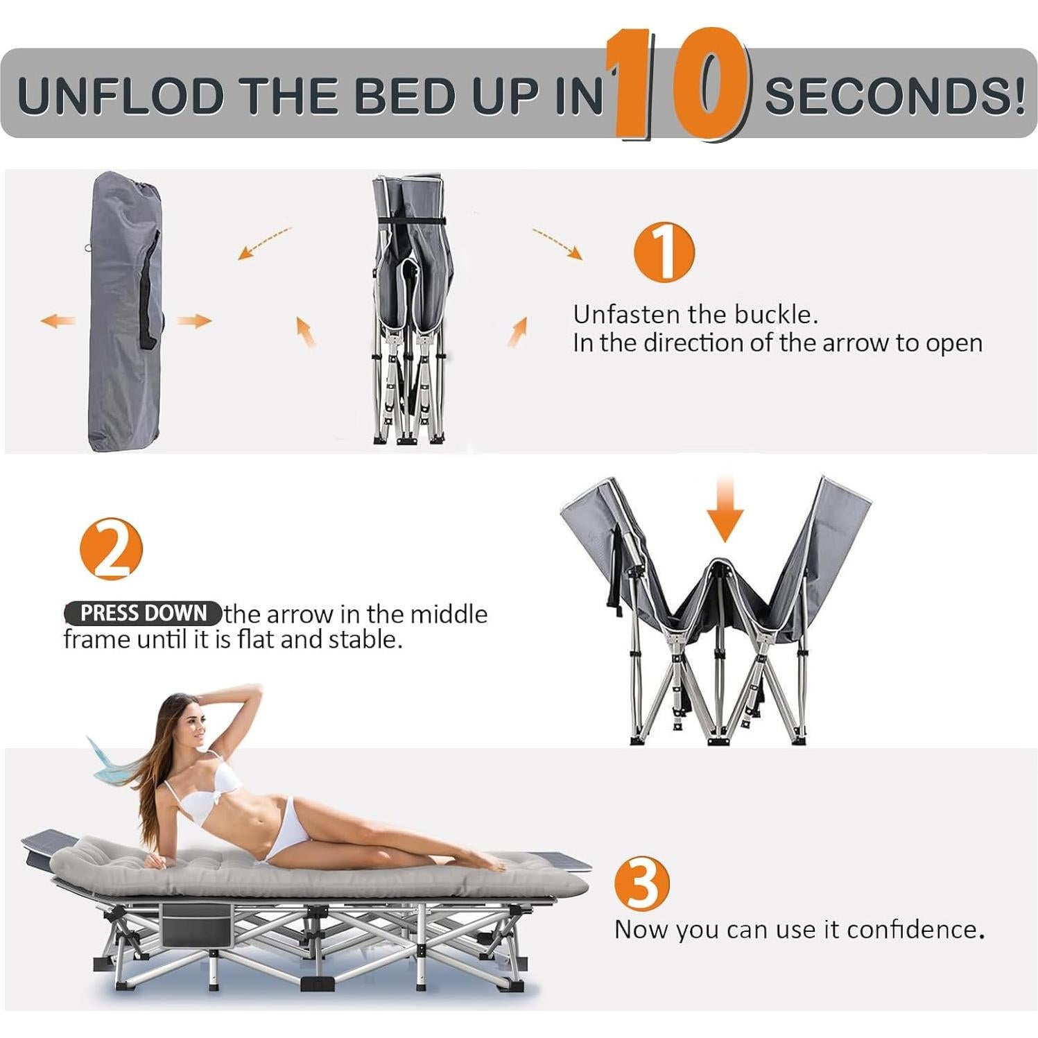 Cama de Camping Plegable Harigal con Colchón 190.5x71.1cm