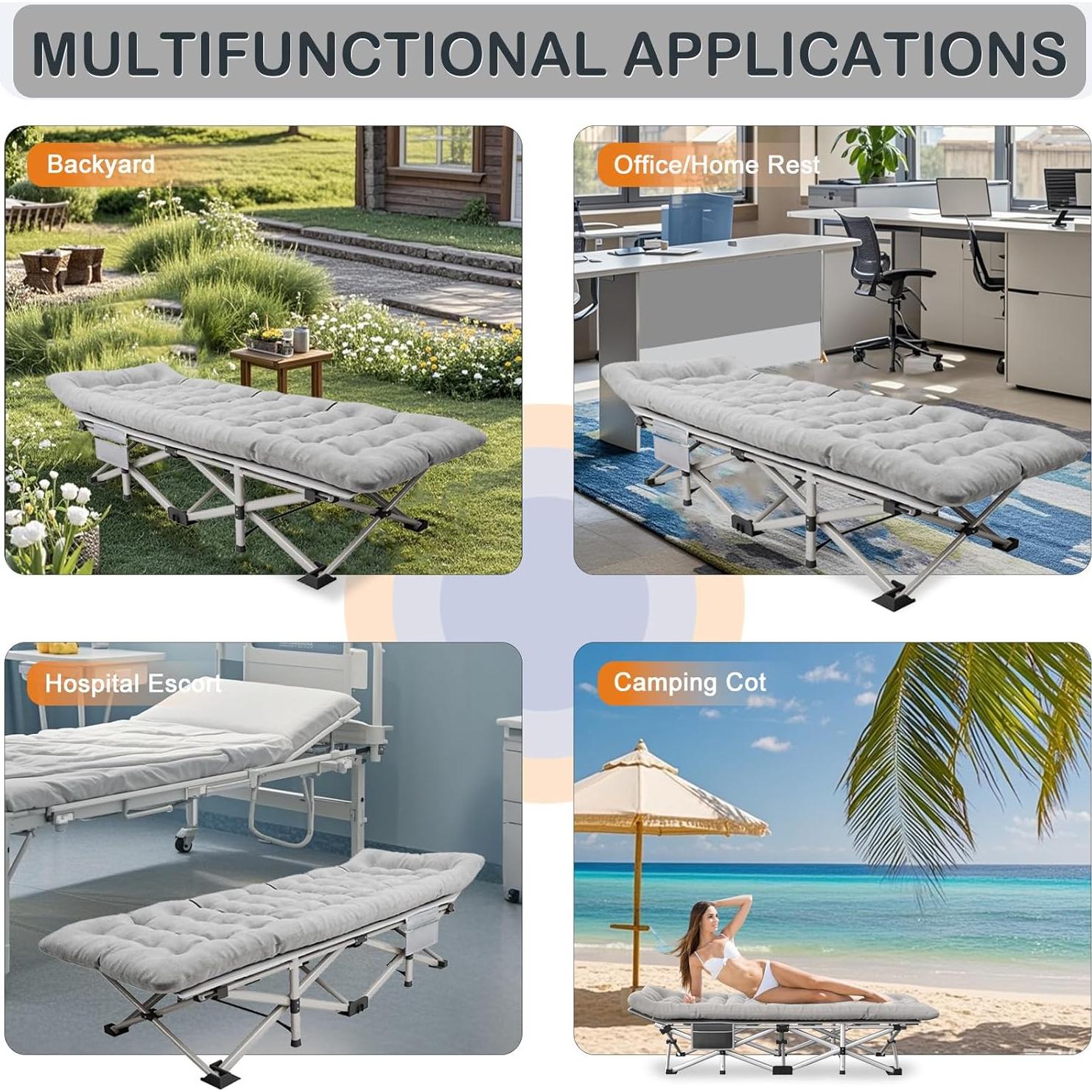 Cama de Camping Plegable Harigal con Colchón 190.5x71.1cm