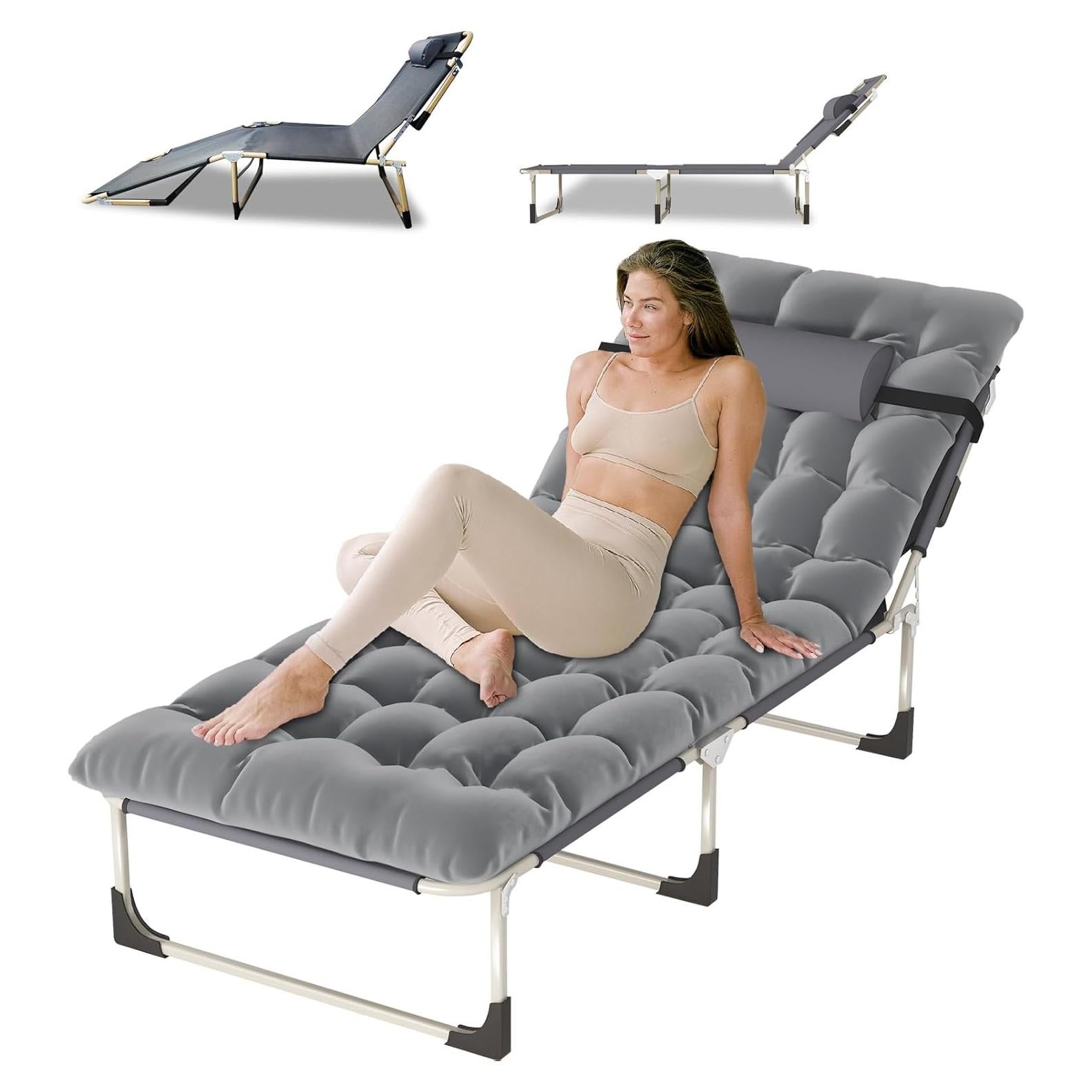 Portable Folding Camping Cot, Oversize 28.7in Adjustable 5-Position Adults Reclining Lounge Chairs with Pillow, 500 lb Weight Capacity, Heavy Duty Oxford Cloth 800D with Mattress