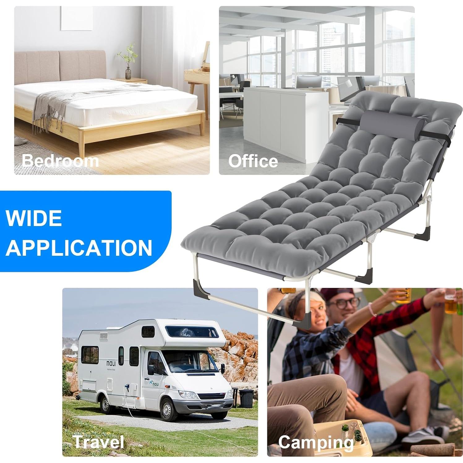 Portable Folding Camping Cot, Oversize 28.7in Adjustable 5-Position Adults Reclining Lounge Chairs with Pillow, 500 lb Weight Capacity, Heavy Duty Oxford Cloth 800D with Mattress