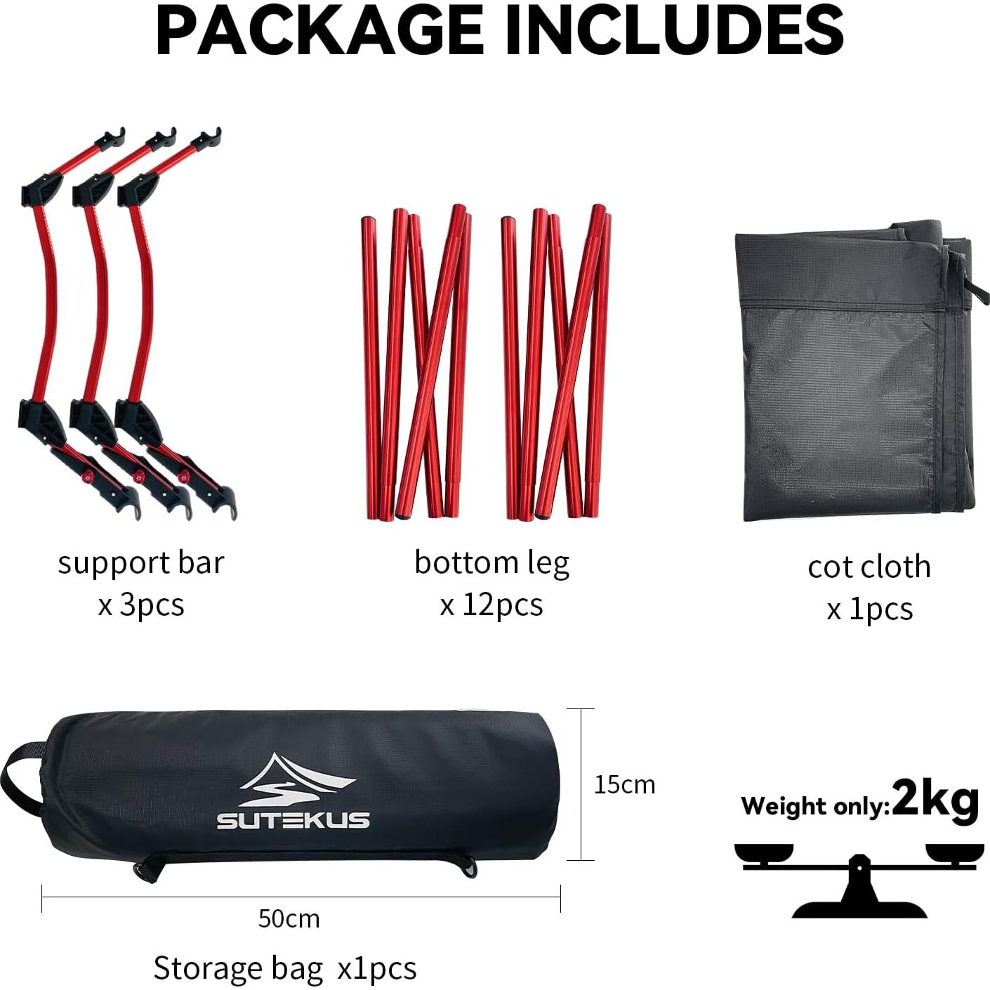 Cama de Camping Portátil Sutekus 190.5x69.85cm Ultraligera