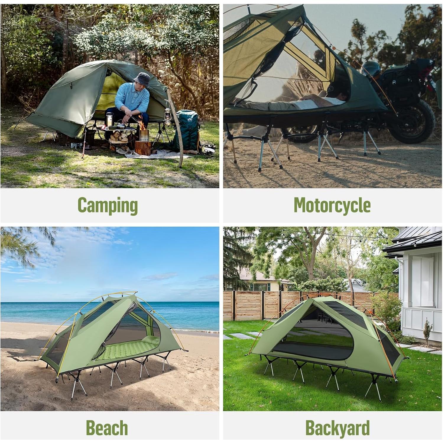 Tienda Cama Camping Elevada Buythem 1 Persona Verde 241x140cm