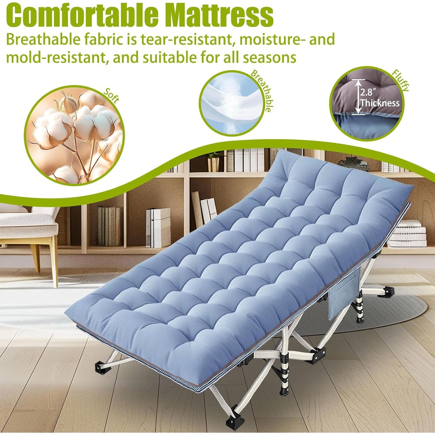 Cama de Camping Plegable Faysore XXL con Colchón 200x81cm