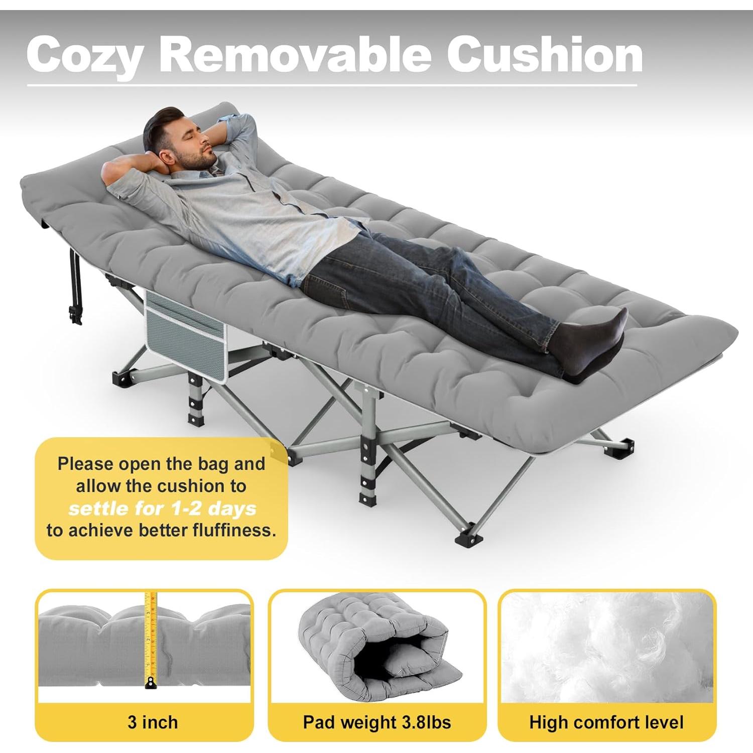 Slendor Folding Camping Cot for Adults with Mattress,Max Load 800lbs Cots for Sleeping Camp Cots for Adults Kids Teenage Portable Travel Camp Cot Bed Mattress for Home Office Beach Garden Tent