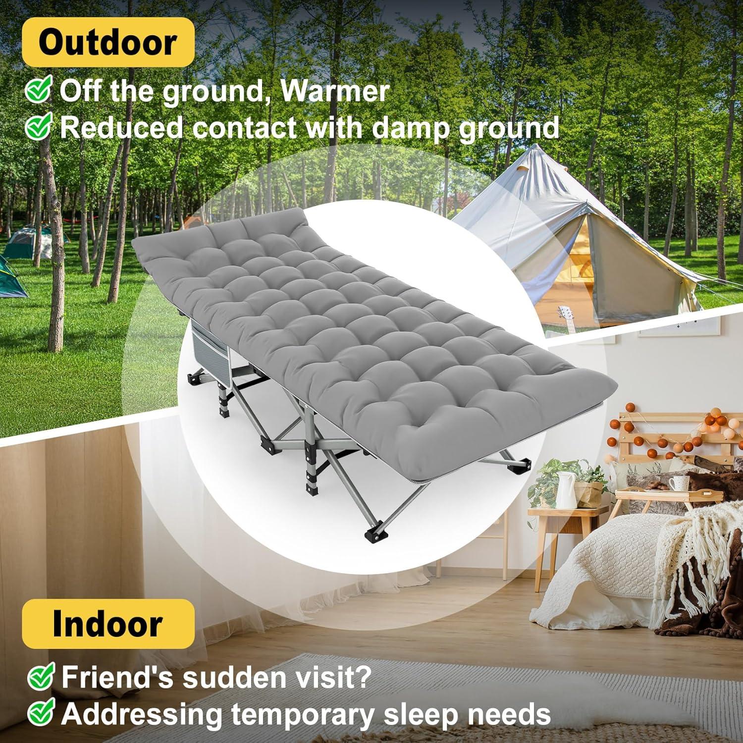 Slendor Folding Camping Cot for Adults with Mattress,Max Load 800lbs Cots for Sleeping Camp Cots for Adults Kids Teenage Portable Travel Camp Cot Bed Mattress for Home Office Beach Garden Tent