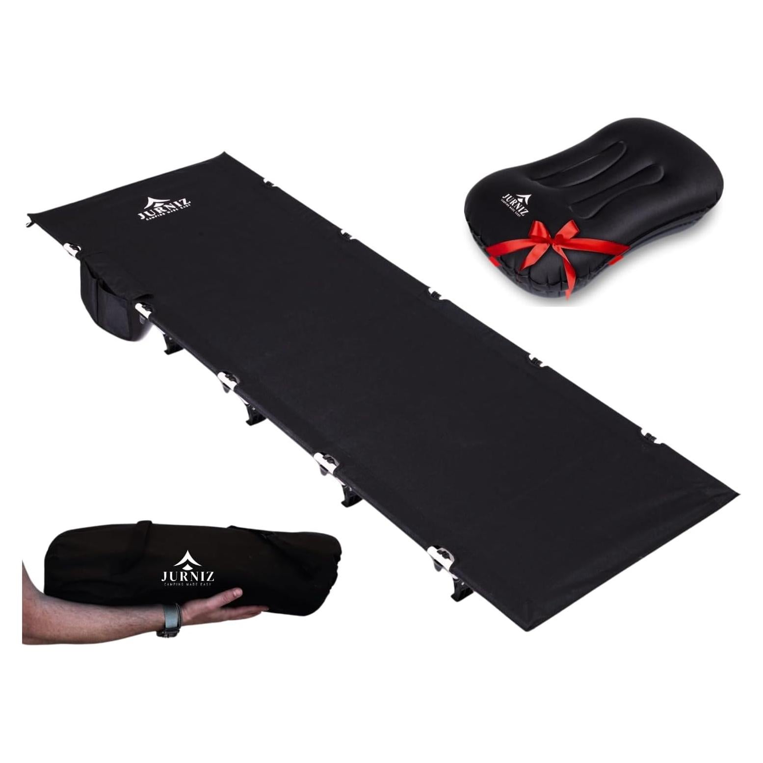 Cama de Camping Ultraligera JURNIZ 2.2kg Soporta 150kg Negra