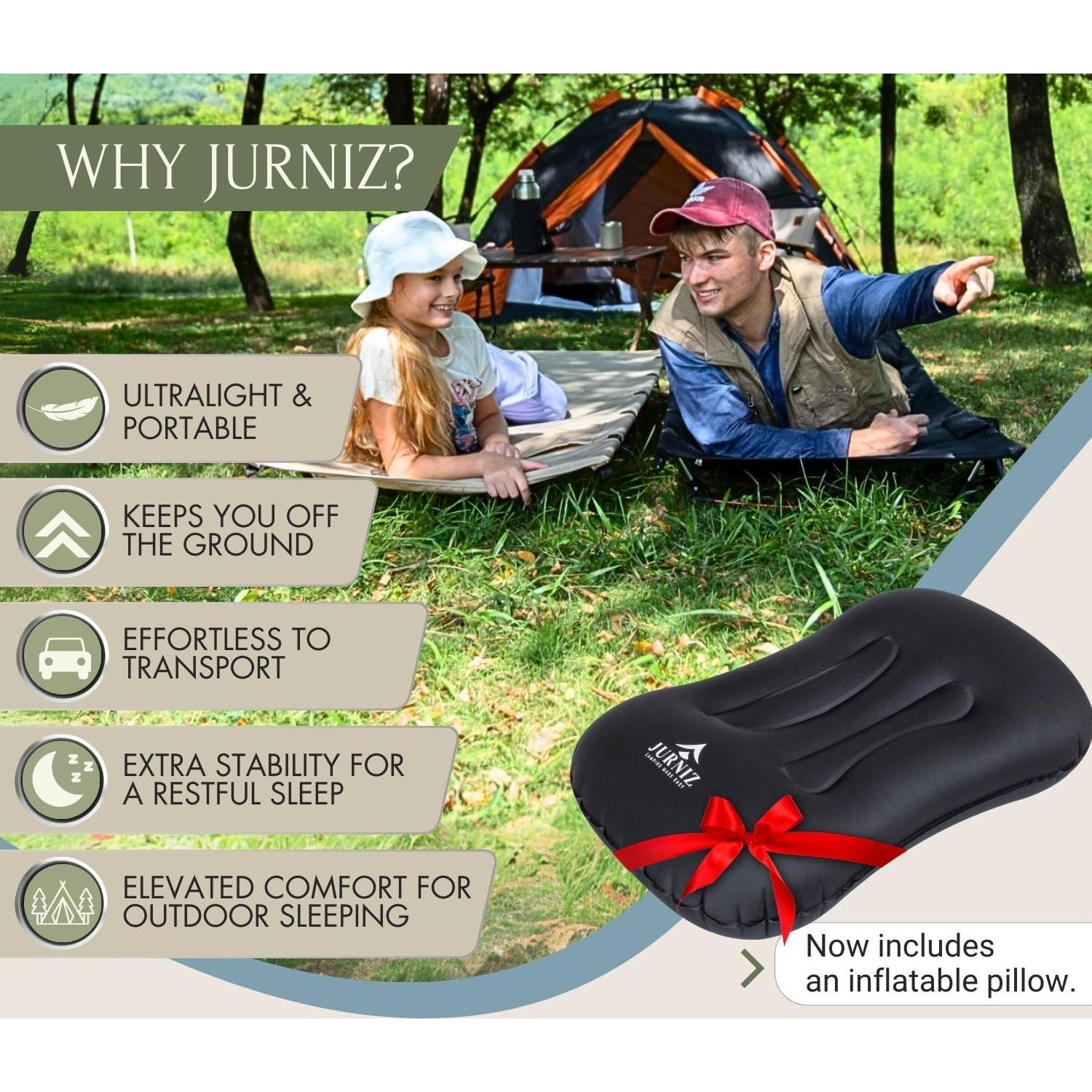 Cama de Camping Ultraligera JURNIZ 2.2kg Soporta 150kg Negra