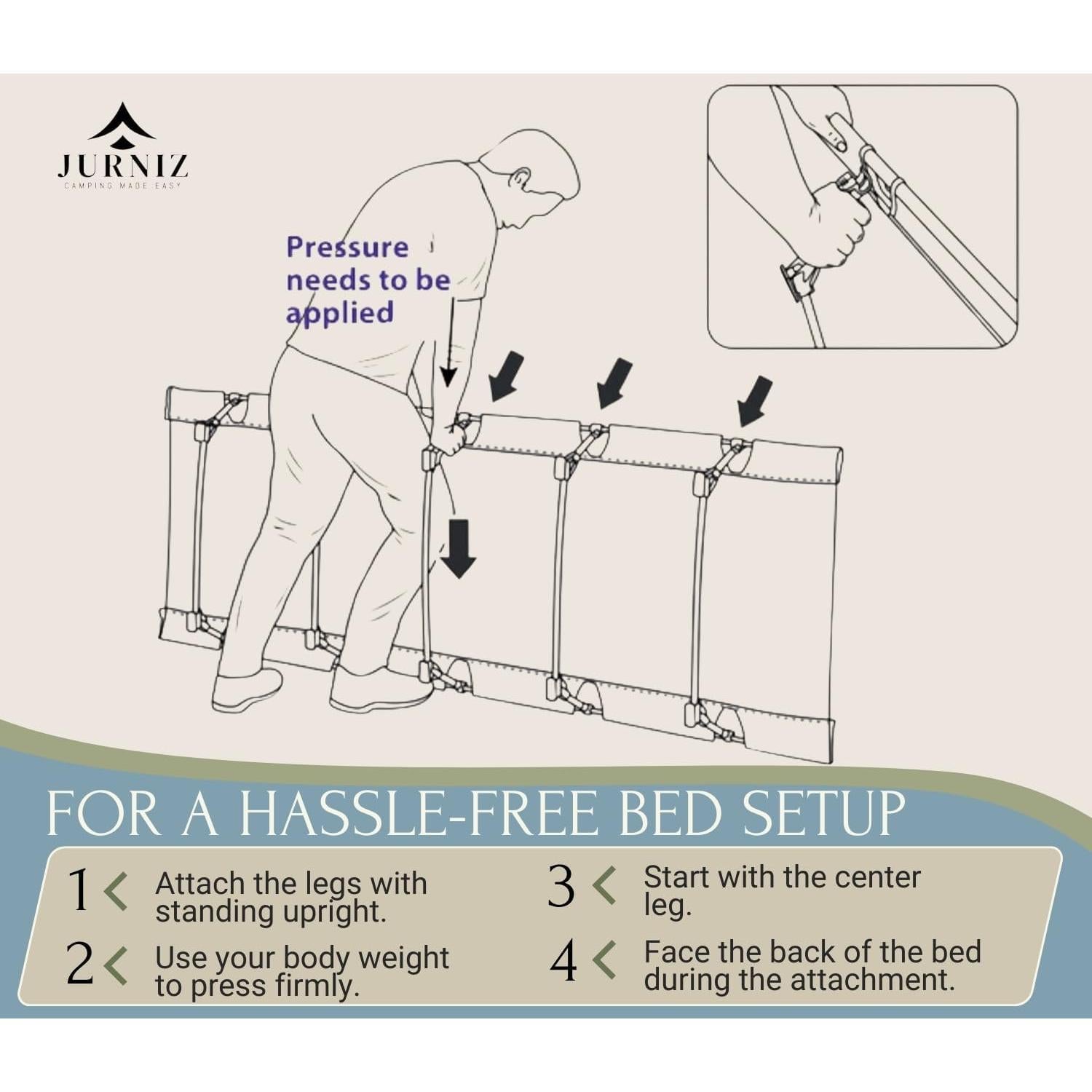 Cama de Camping Ultraligera JURNIZ 2.2kg Soporta 150kg Negra