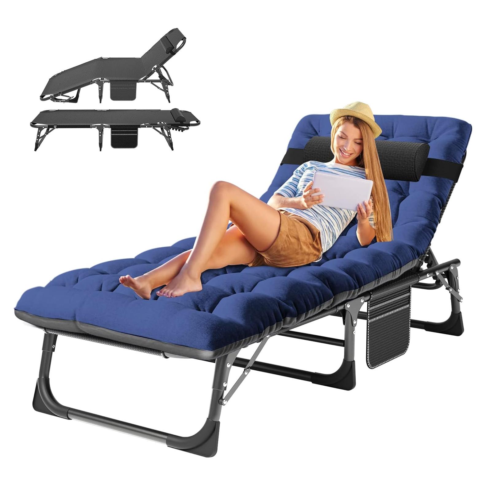 Cama de Camping Plegable ABORON 5 Posiciones Azul Marino