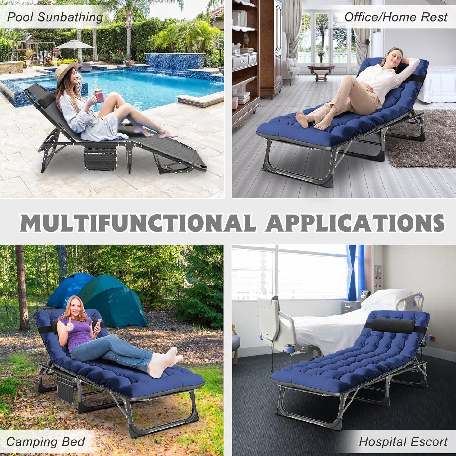 Cama de Camping Plegable ABORON 5 Posiciones Azul Marino