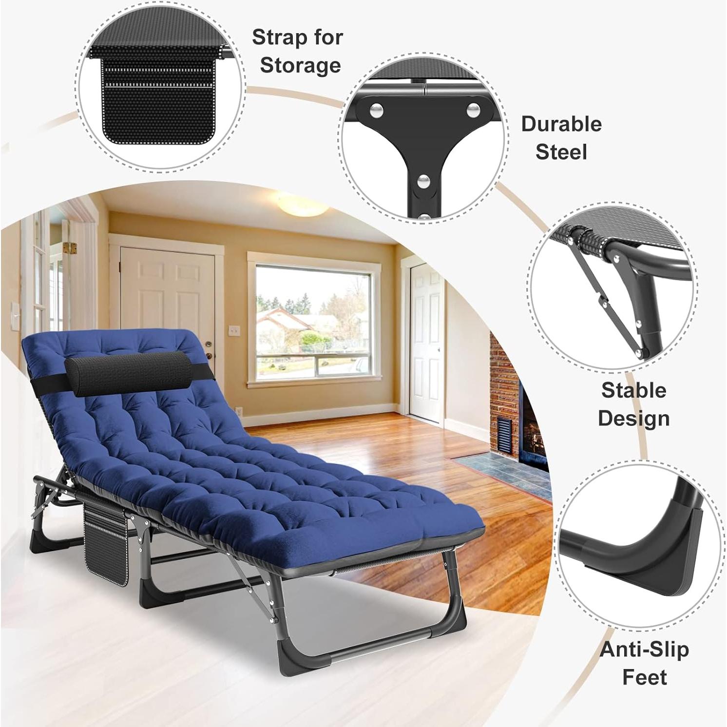 Cama de Camping Plegable ABORON 5 Posiciones Azul Marino