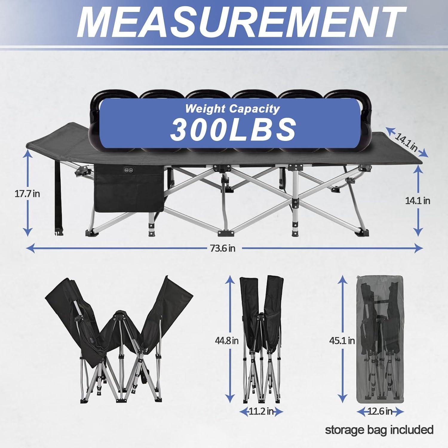 BESTHLS Heated Camping Cot for Adult 600D Oxford Portable Sturdy Sleeping Cot with Carry Bag, Portable Cots for for Home Office Nap Beach Travel Black