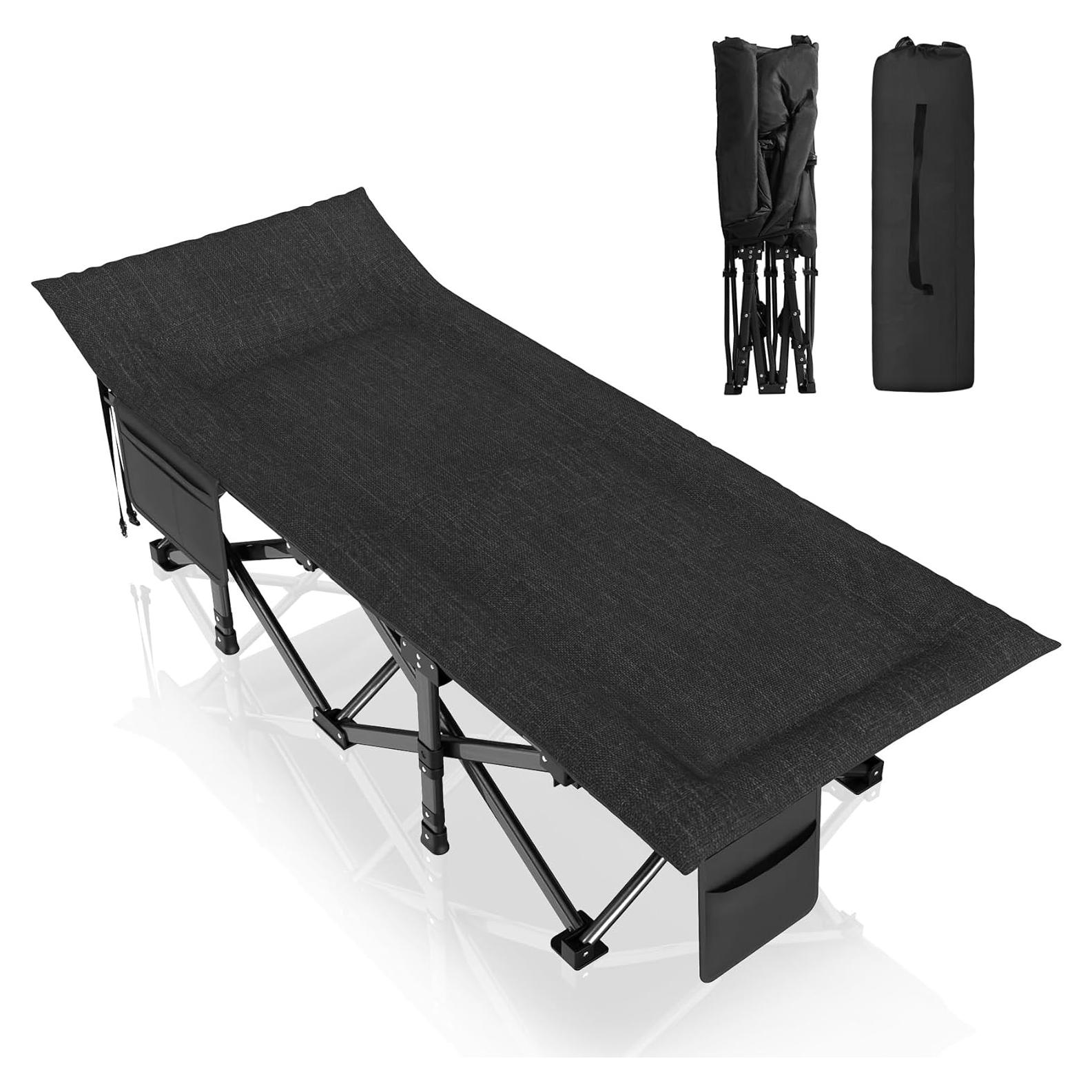 Suteck Camping Cot, Sleeping Cot Bed for Adults Sleeping Portable Folding Outdoor Cots for Camping W/Build-in Soft Cotton Pad and Carry Bag for Home Office Nap Beach Travel