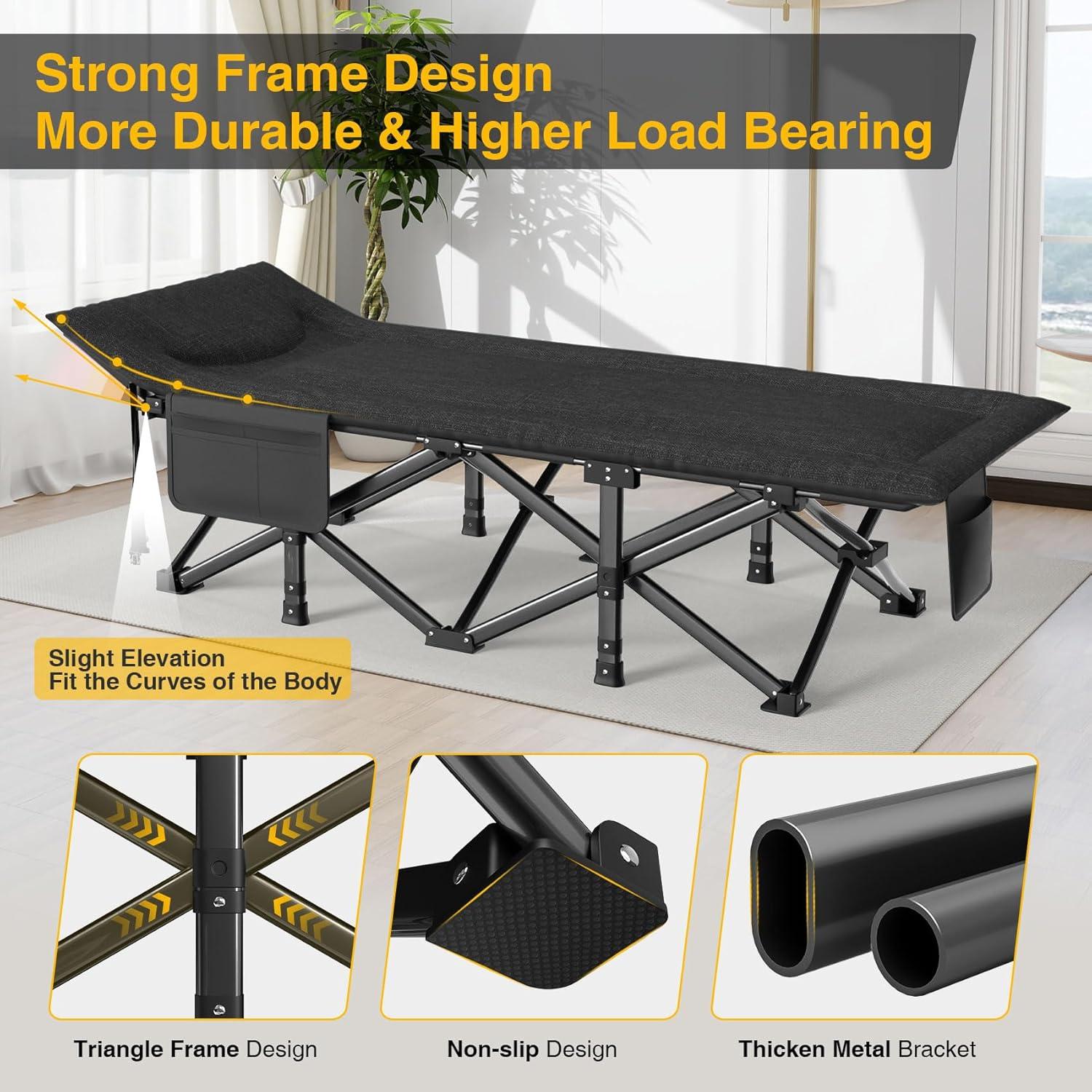 Suteck Camping Cot, Sleeping Cot Bed for Adults Sleeping Portable Folding Outdoor Cots for Camping W/Build-in Soft Cotton Pad and Carry Bag for Home Office Nap Beach Travel