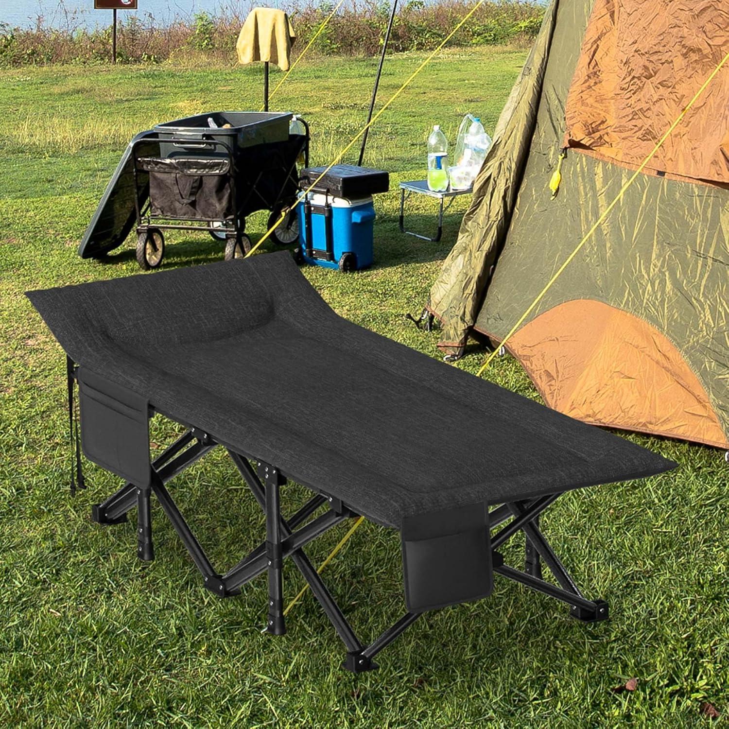 Suteck Camping Cot, Sleeping Cot Bed for Adults Sleeping Portable Folding Outdoor Cots for Camping W/Build-in Soft Cotton Pad and Carry Bag for Home Office Nap Beach Travel