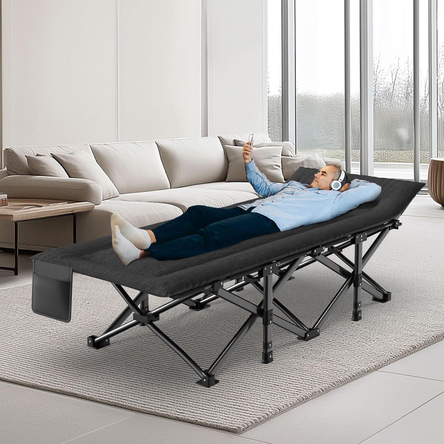 Suteck Camping Cot, Sleeping Cot Bed for Adults Sleeping Portable Folding Outdoor Cots for Camping W/Build-in Soft Cotton Pad and Carry Bag for Home Office Nap Beach Travel