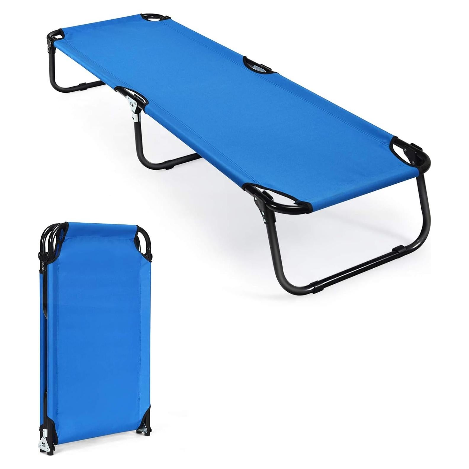 Cama de Camping Plegable GYMAX 150 KG Azul 190.5x55.9 cm