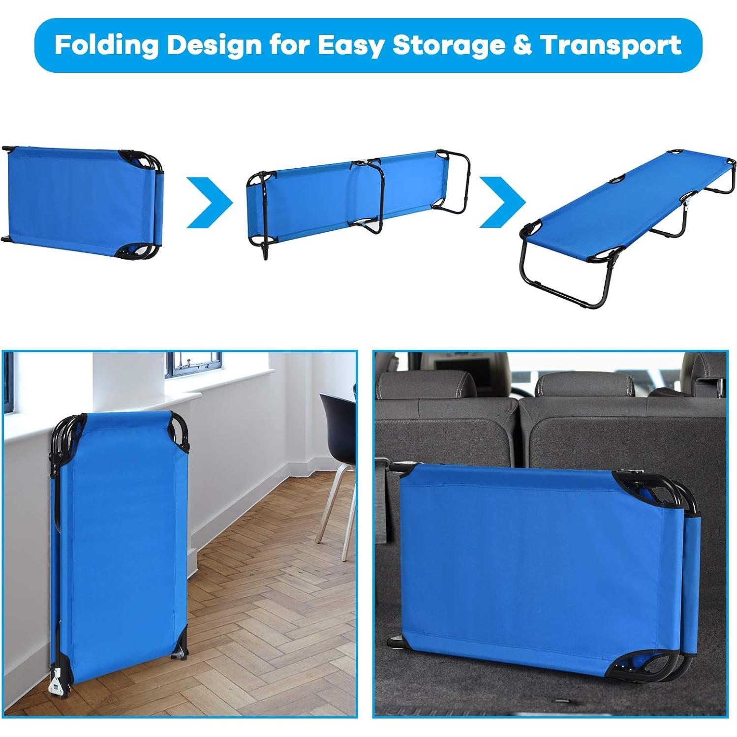 Cama de Camping Plegable GYMAX 150 KG Azul 190.5x55.9 cm